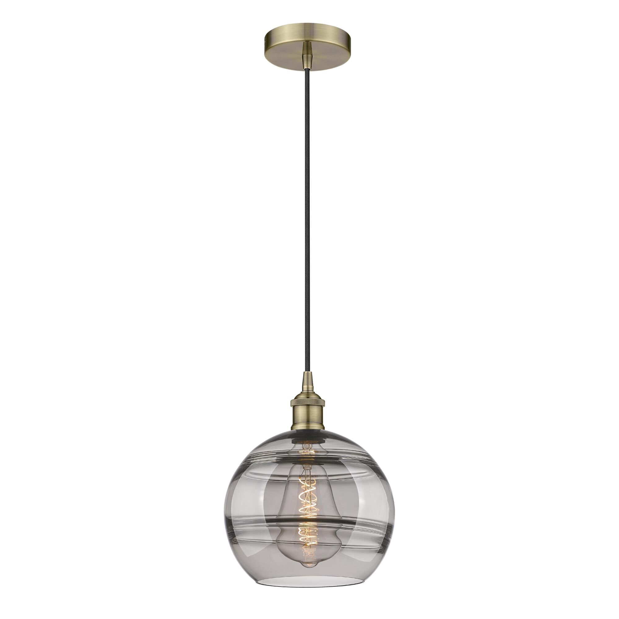 Shown in Antique Brass finish and Light Smoke glass
