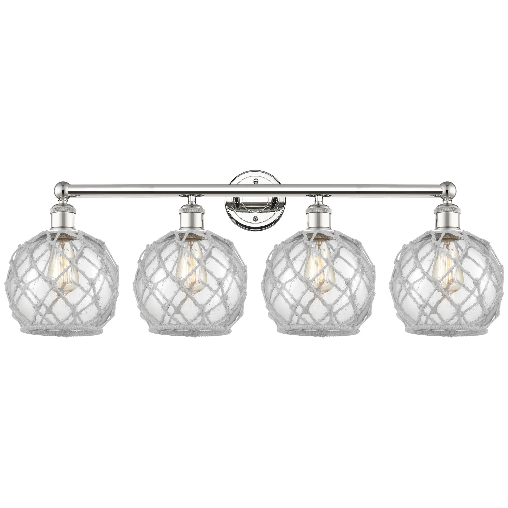 Shown in Polished Nickel finish and Clear with White Rope glass