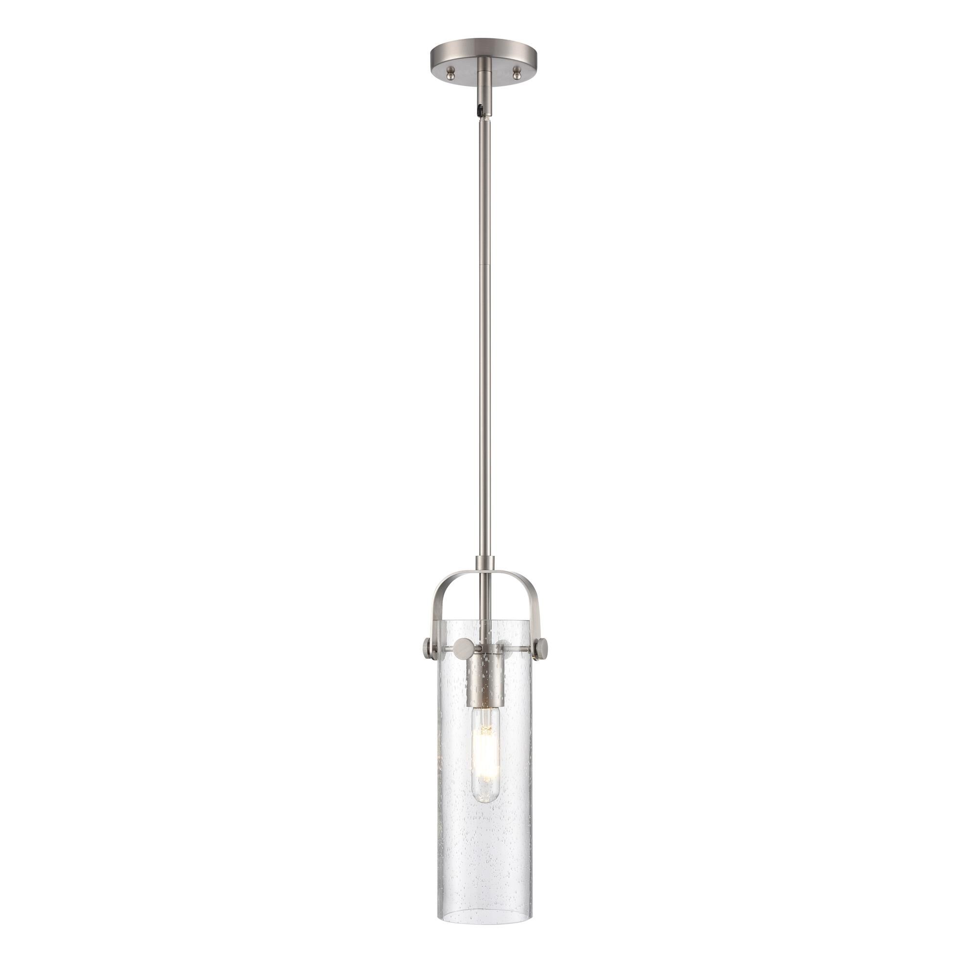 Shown in Satin Nickel finish and Seedy glass and Seedy Glass shade
