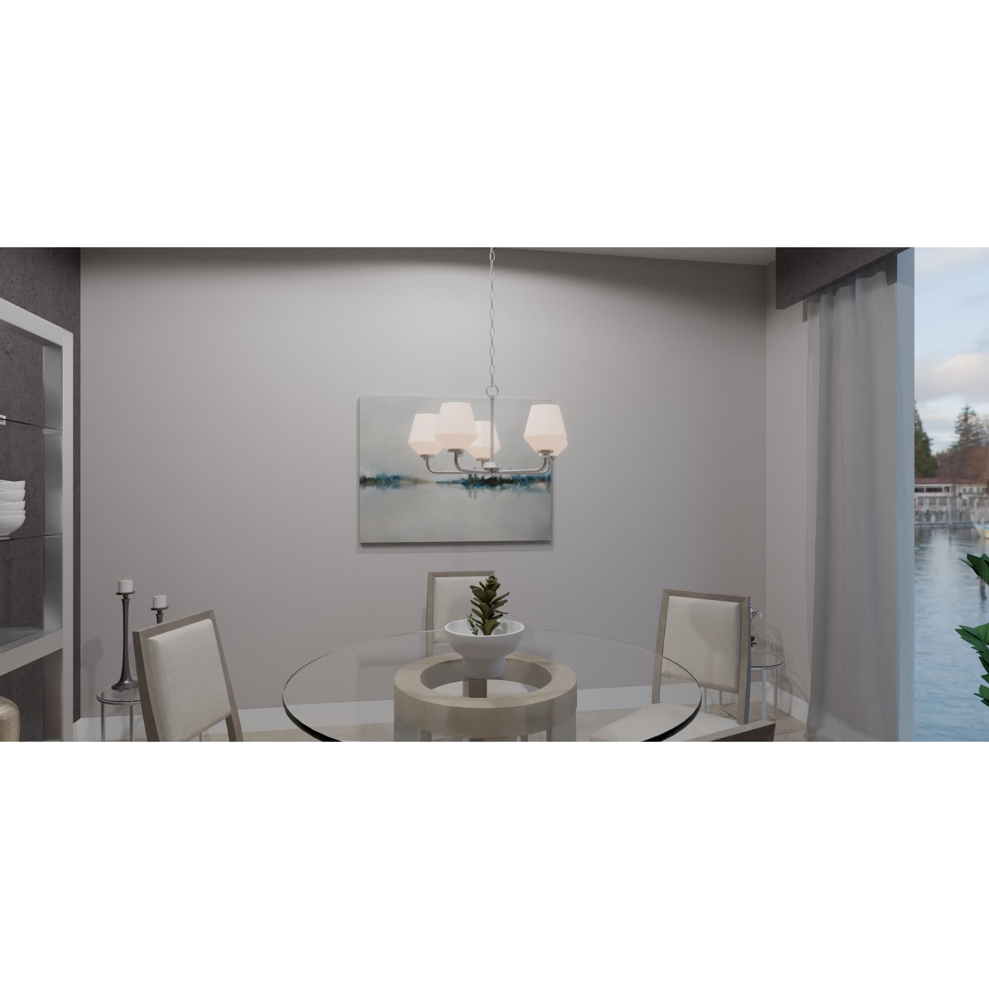 Shown in Brushed Nickel finish and Opal Etched glass