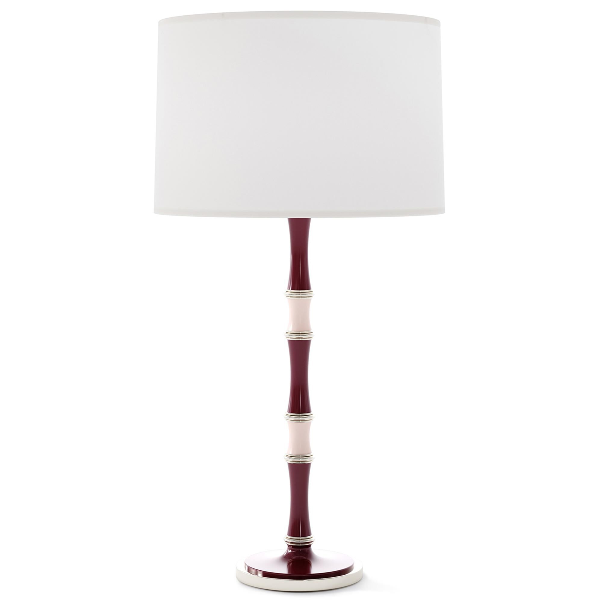 Shown in Sugar Plum Rose Water finish and Ascot White shade and Polished Nickel accent