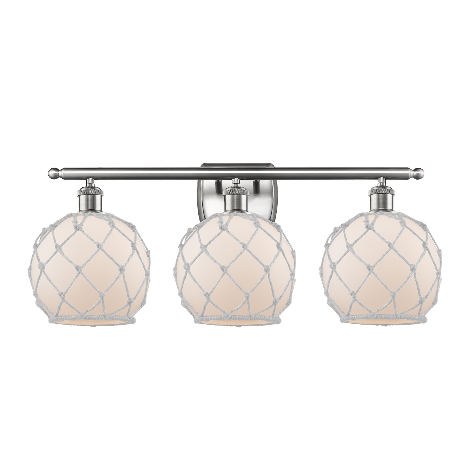 Shown in Brushed Satin Nickel finish and White With White Rope glass