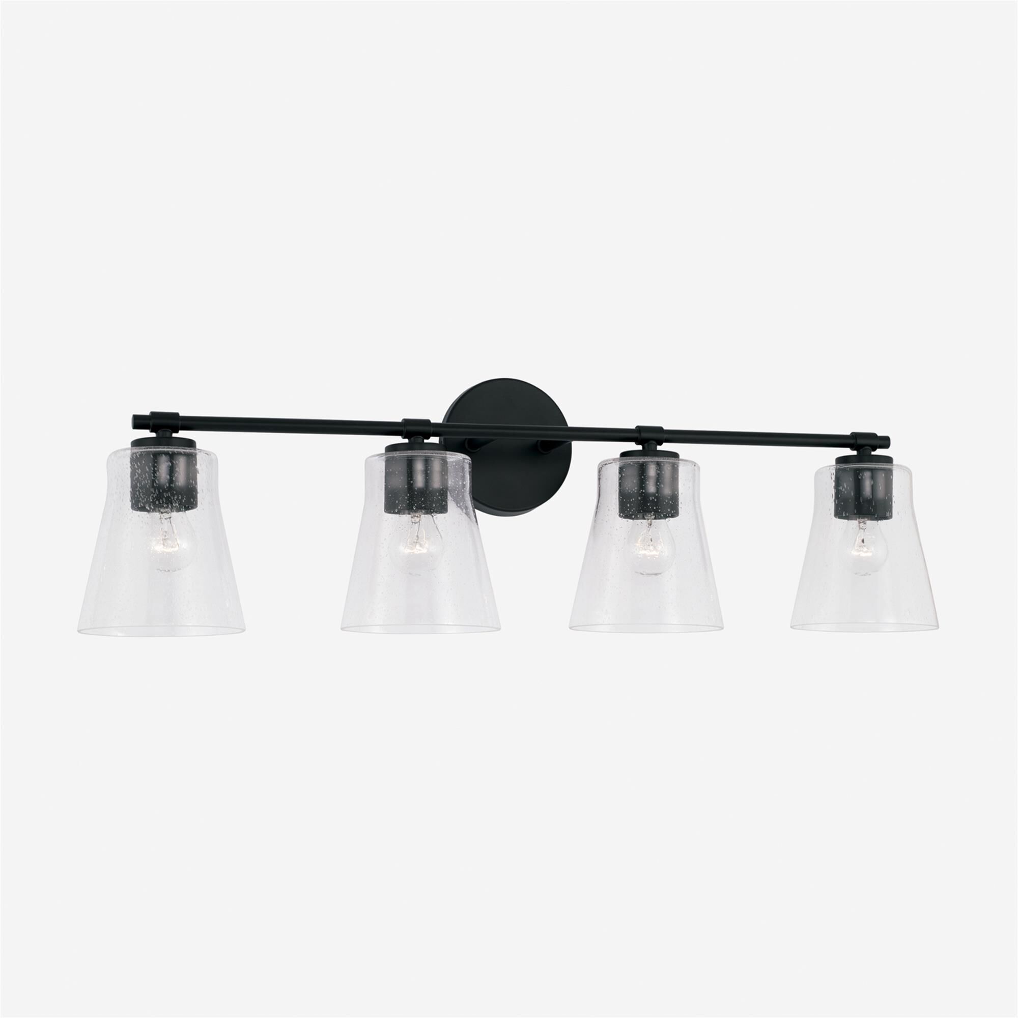 Shown in Matte Black finish and Clear Seeded glass
