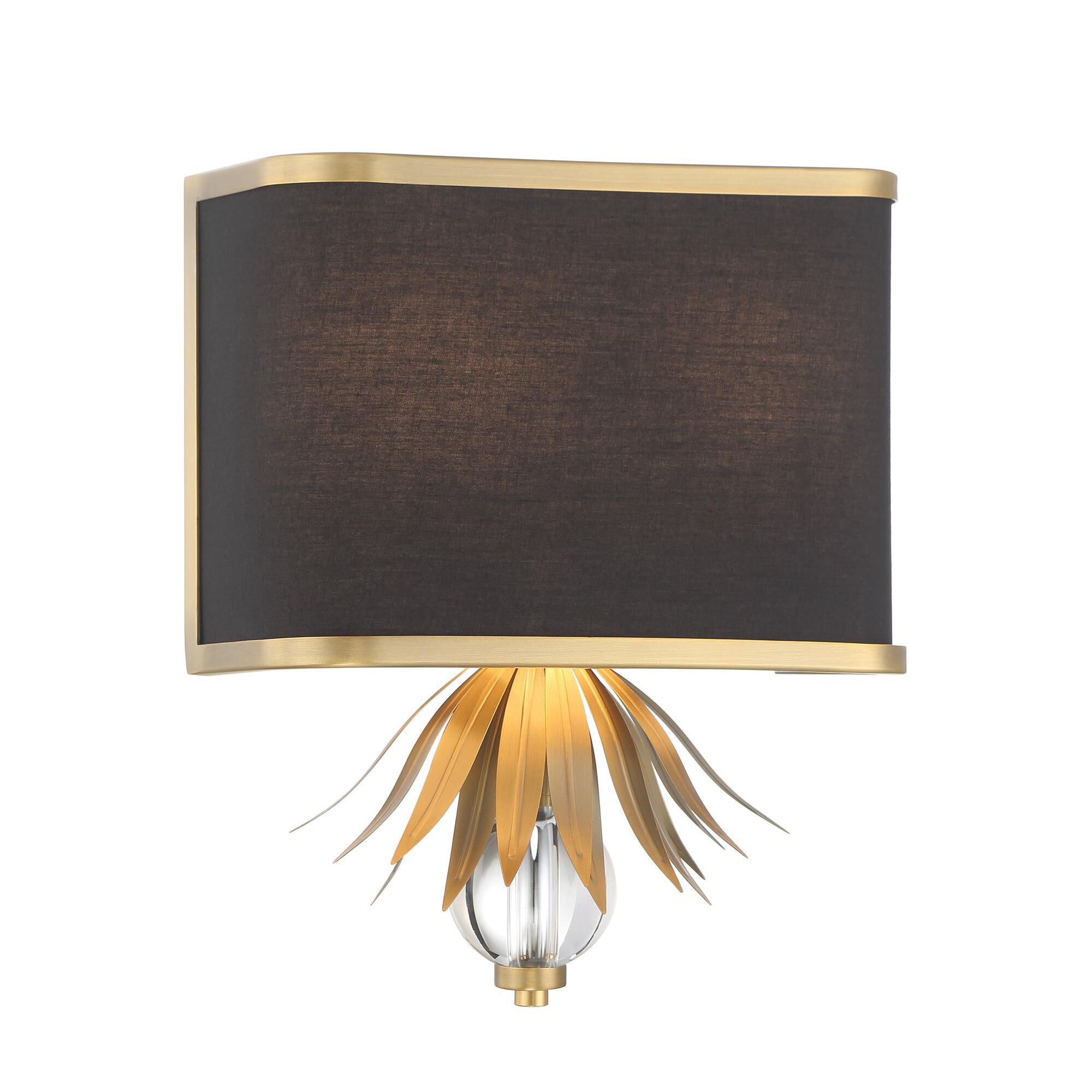 Shown in Natural Brushed Brass finish and Black Outside and White Inside glass and Fabric shade