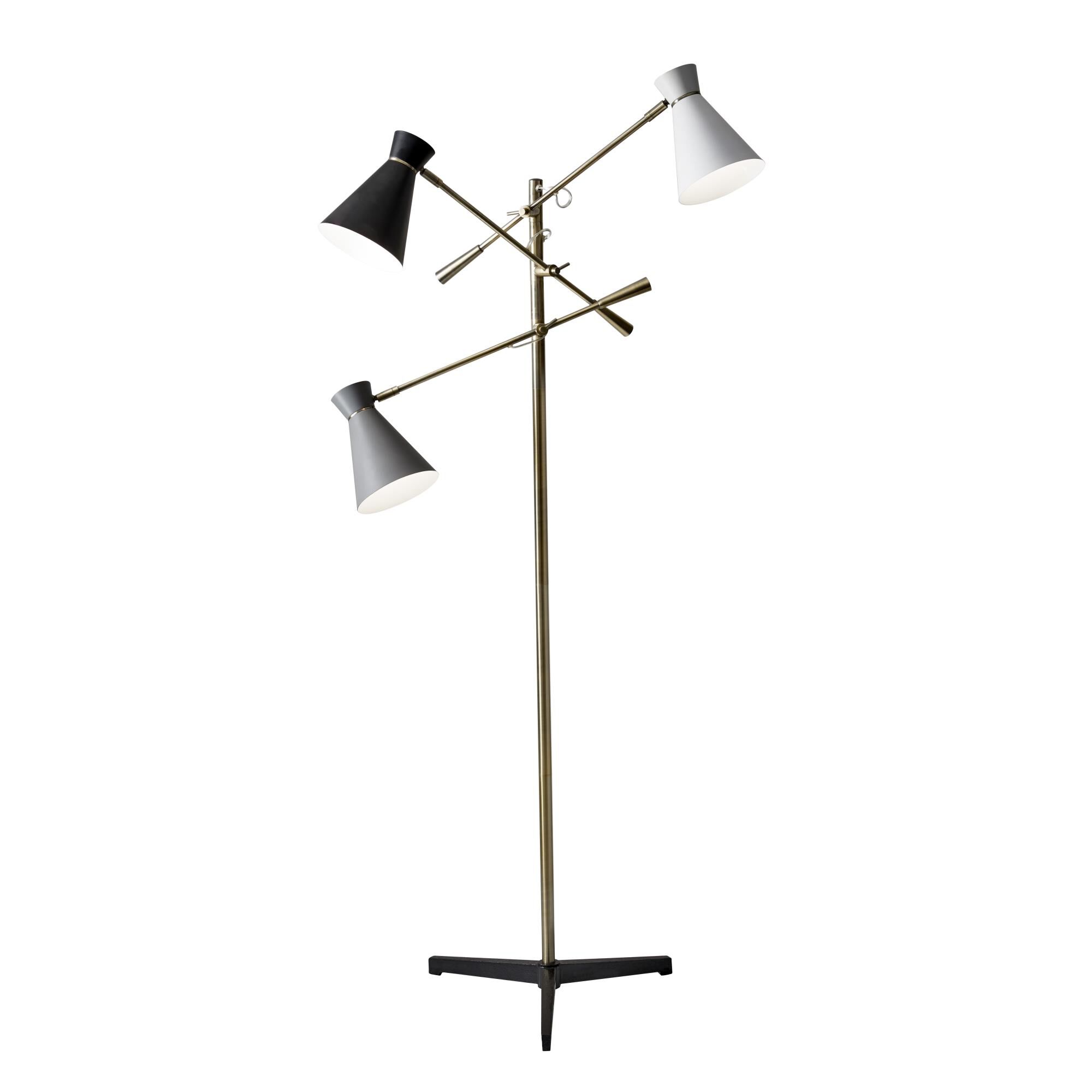 Shown in Antique Brass finish and Black-White-Grey shade