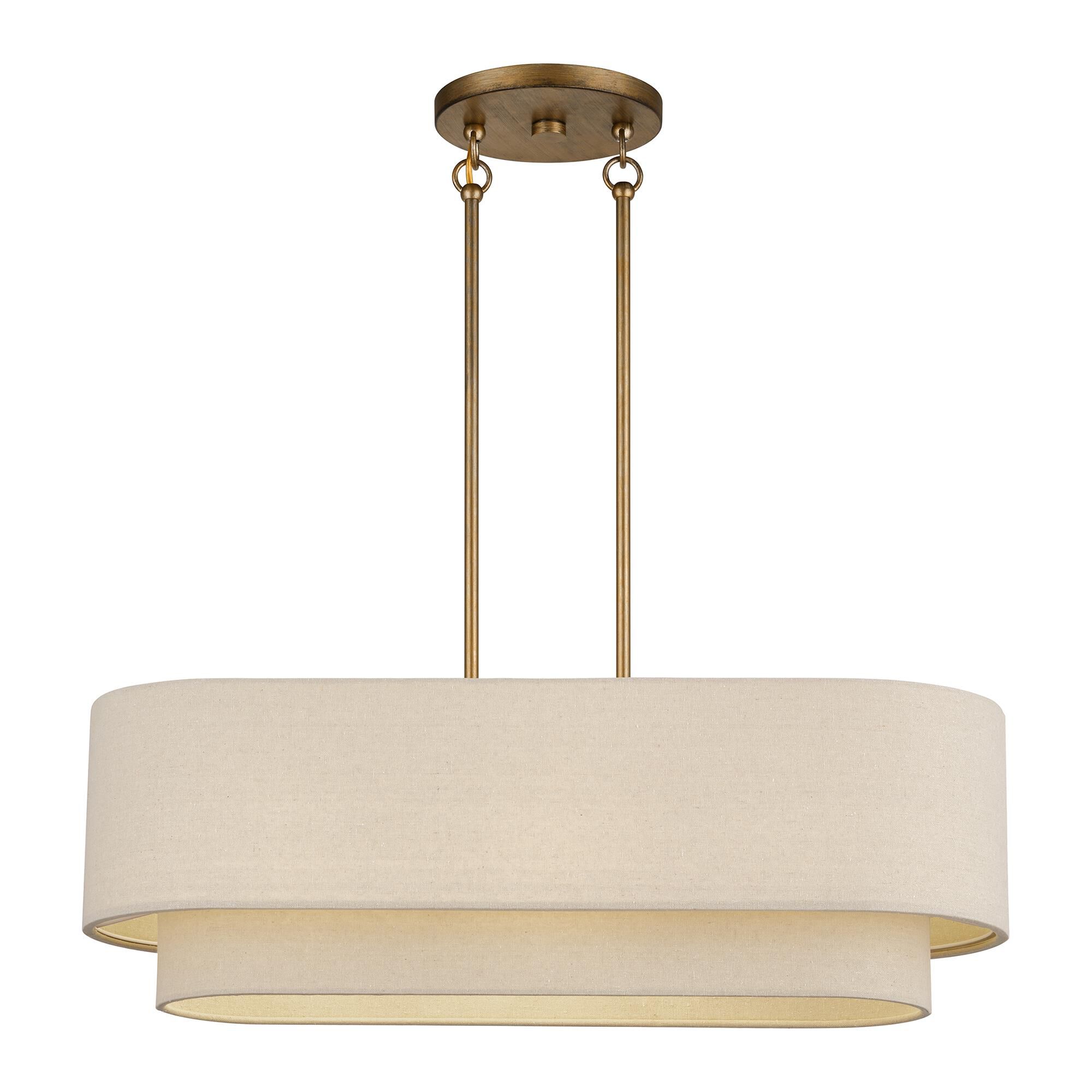 Shown in Antique Gold Leaf finish and Hand Crafted Parchment Color Hardback Fabric shade