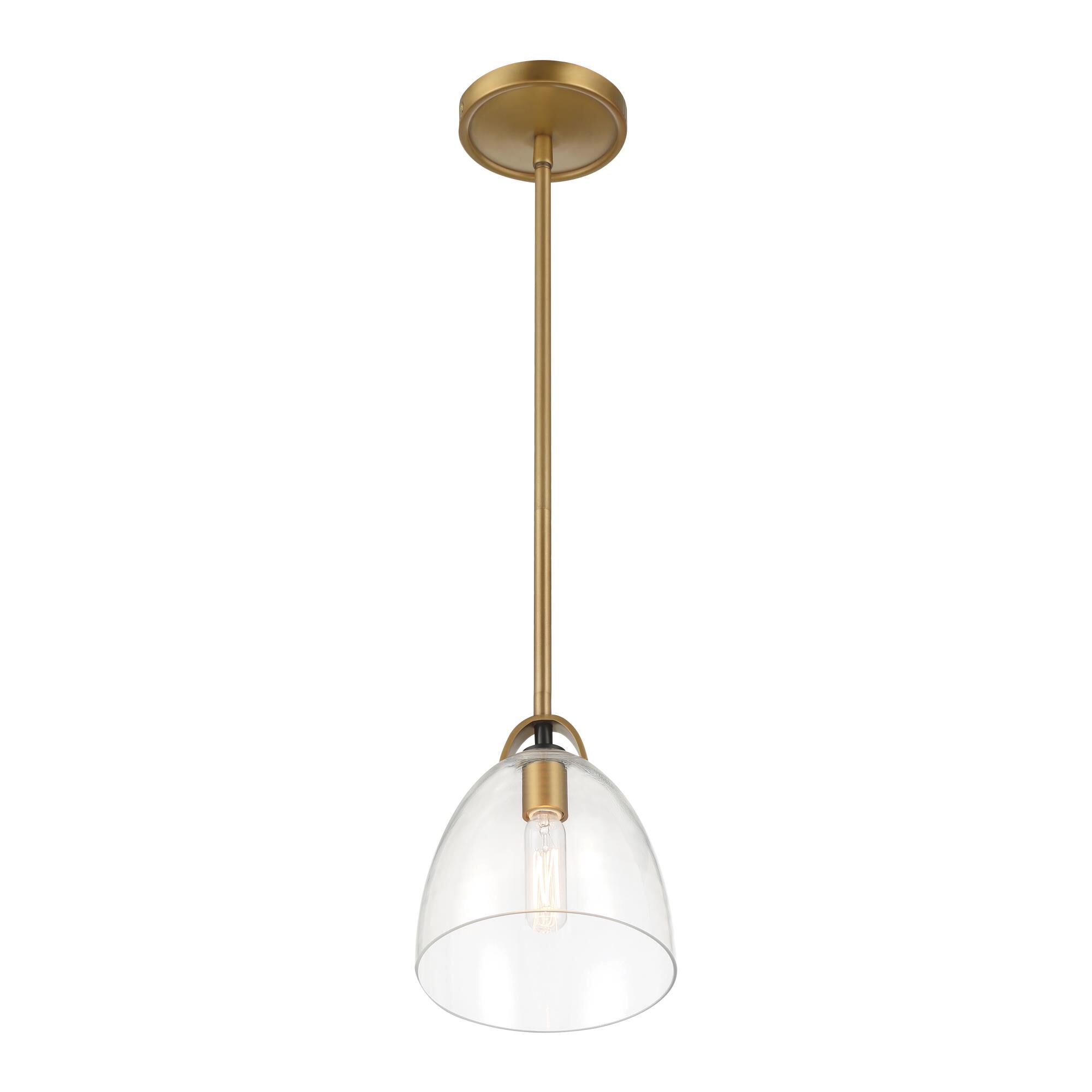 Shown in Legacy Brass & Matte Coal finish and Clear glass and Glass shade