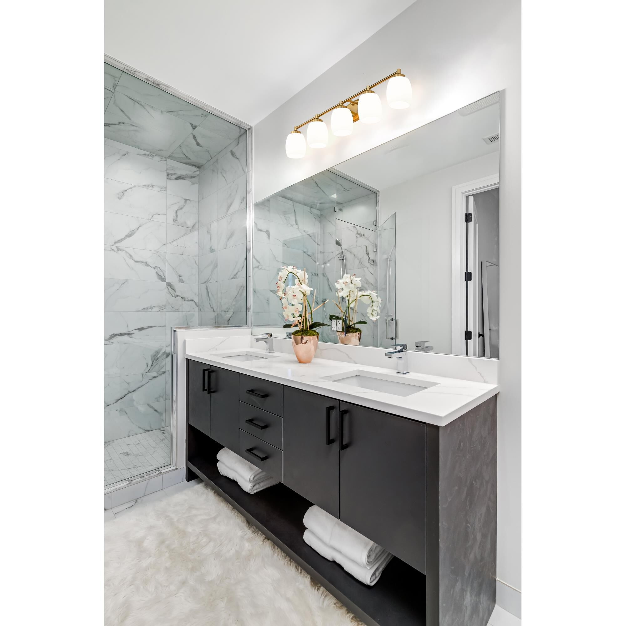 Shown in Luxe Gold finish and Matte Opal glass and Matte Opal shade