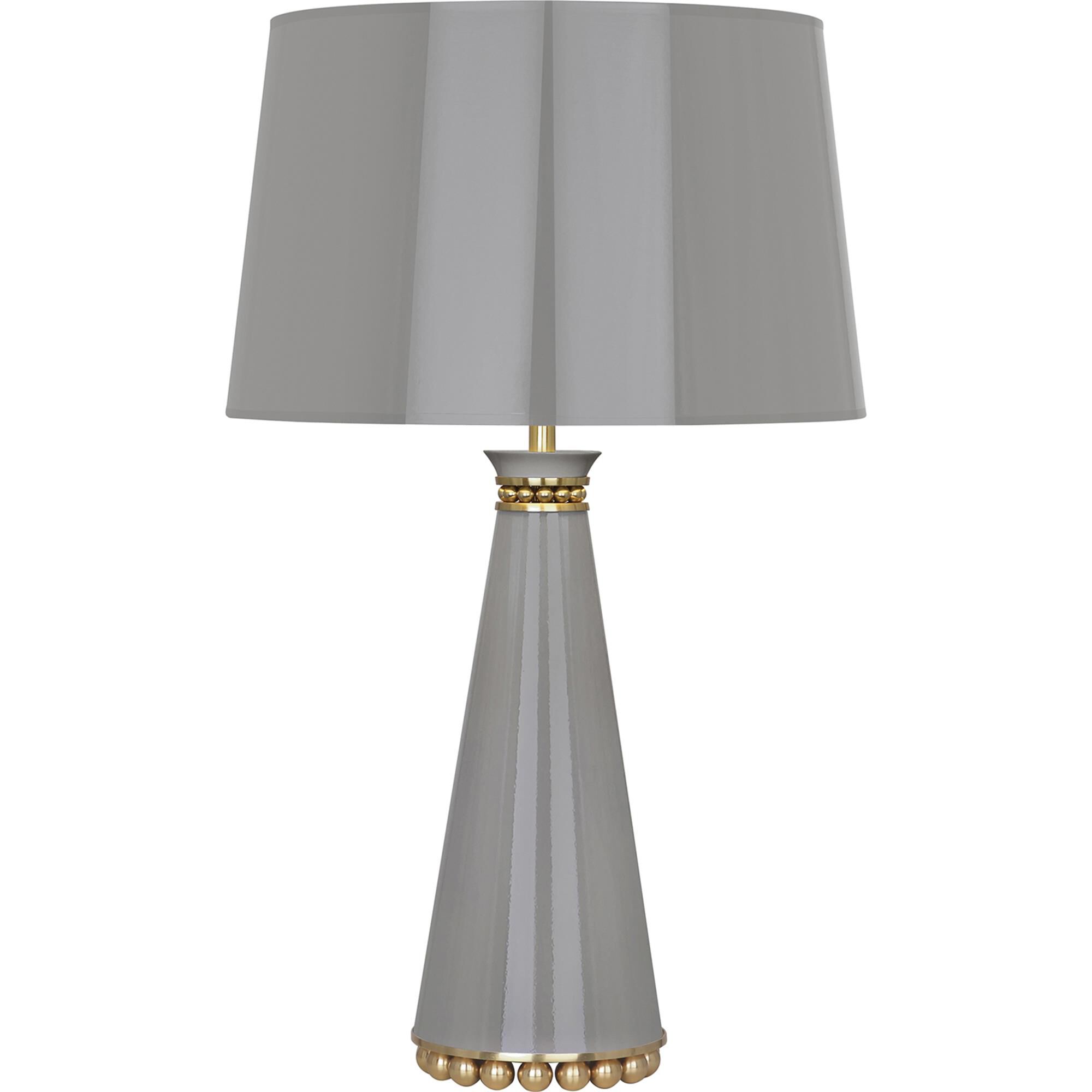 Shown in Smoky Taupe Lacquered Paint With Modern Brass Accents finish and Smoky Taupe Painted Opaque Parchment With Gold Lining shade