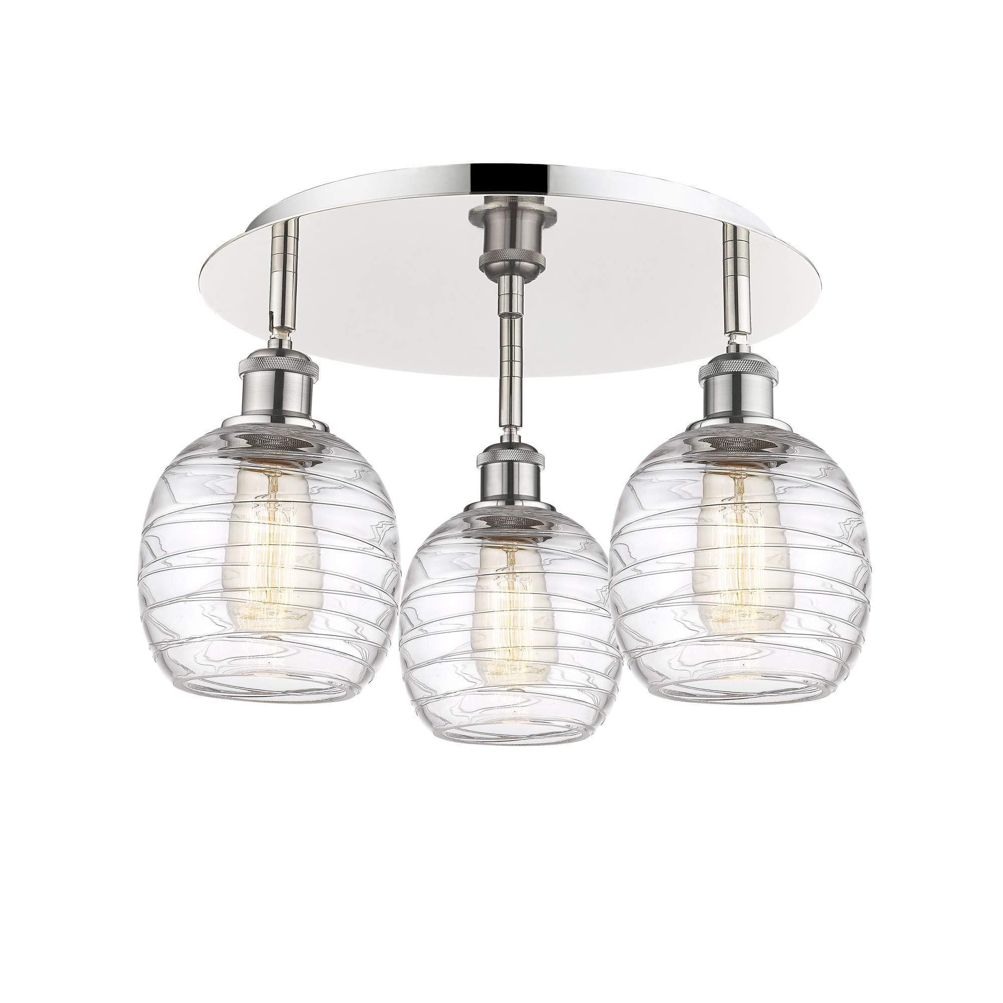 Shown in Polished Nickel finish and Deco Swirl glass