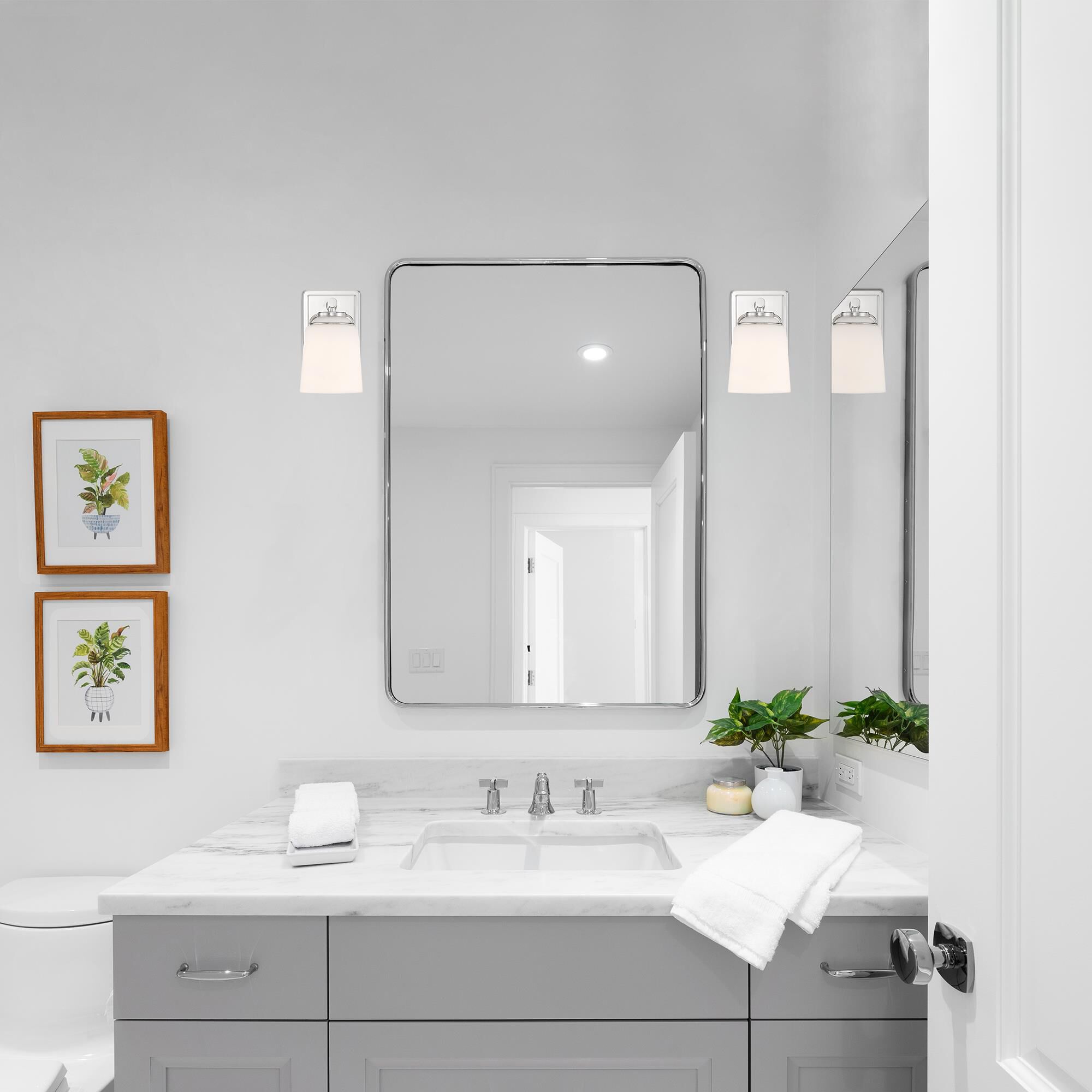 Shown in Polished Nickel finish and Etched Opal glass