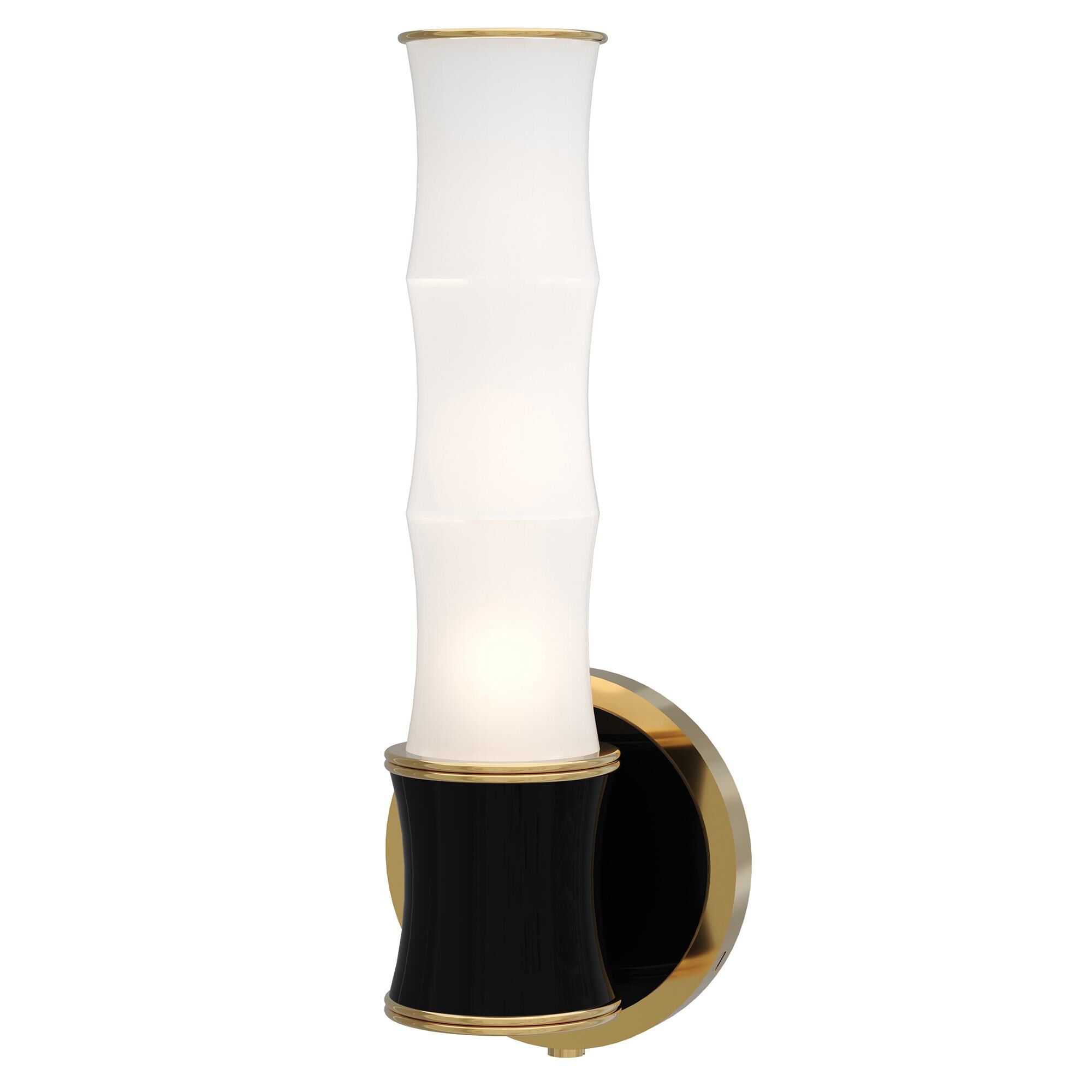 Shown in Obsidian finish and White Frosted glass and Modern Brass accent