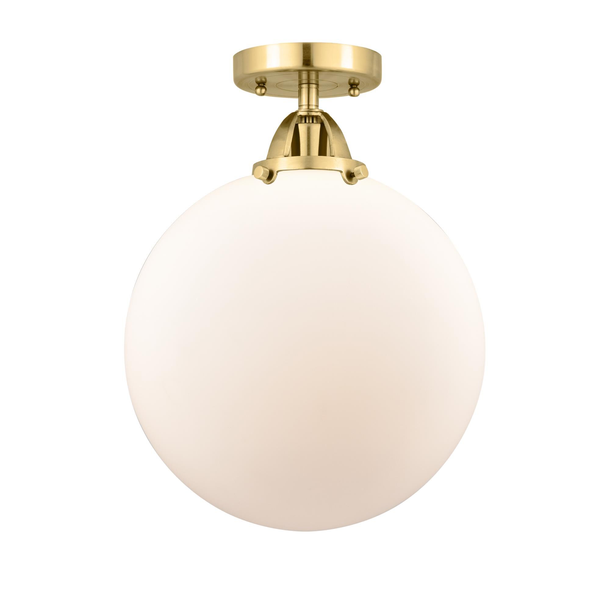 Shown in Satin Gold finish and Matte White Cased Beacon glass and No Shade shade
