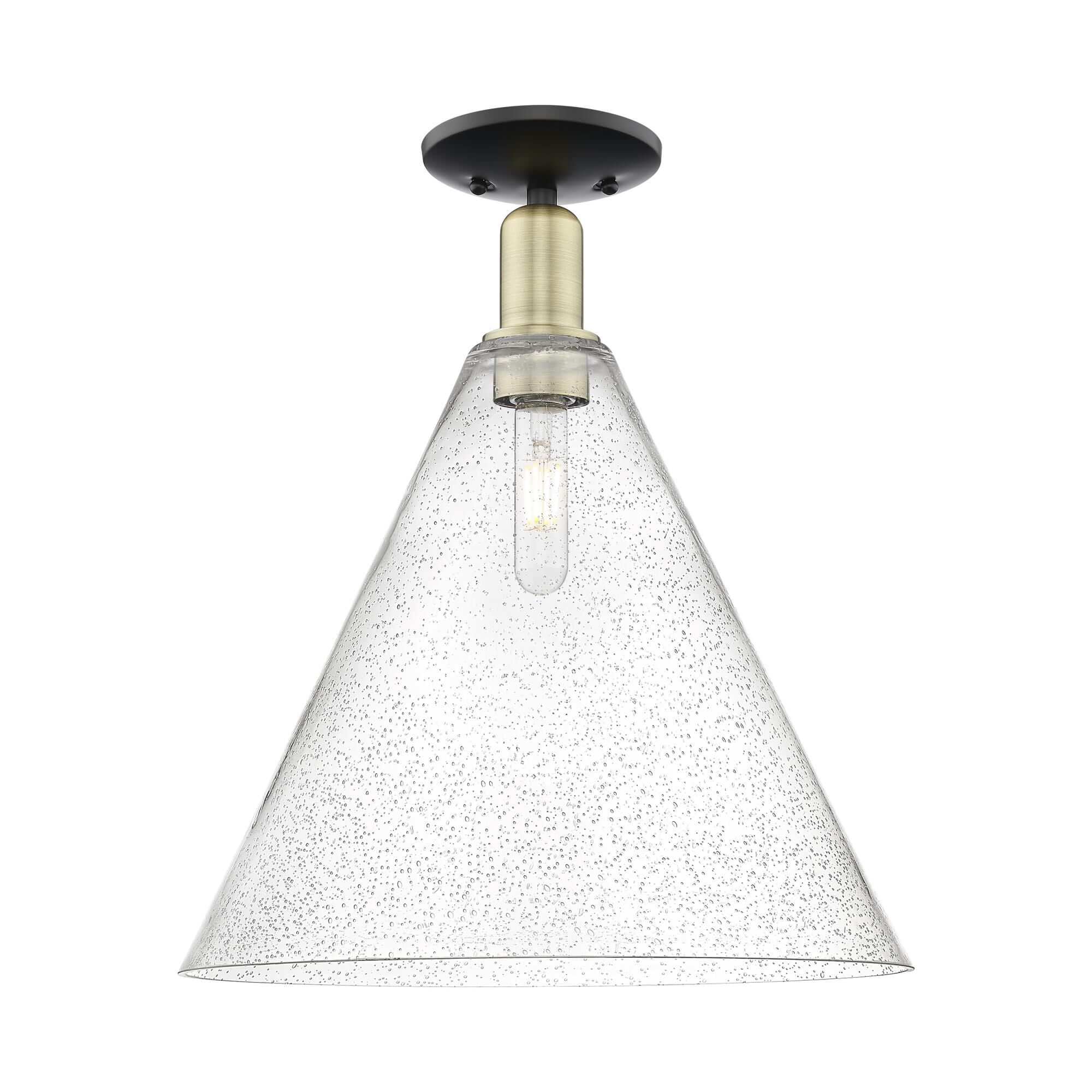 Shown in Black Antique Brass finish and Seedy glass