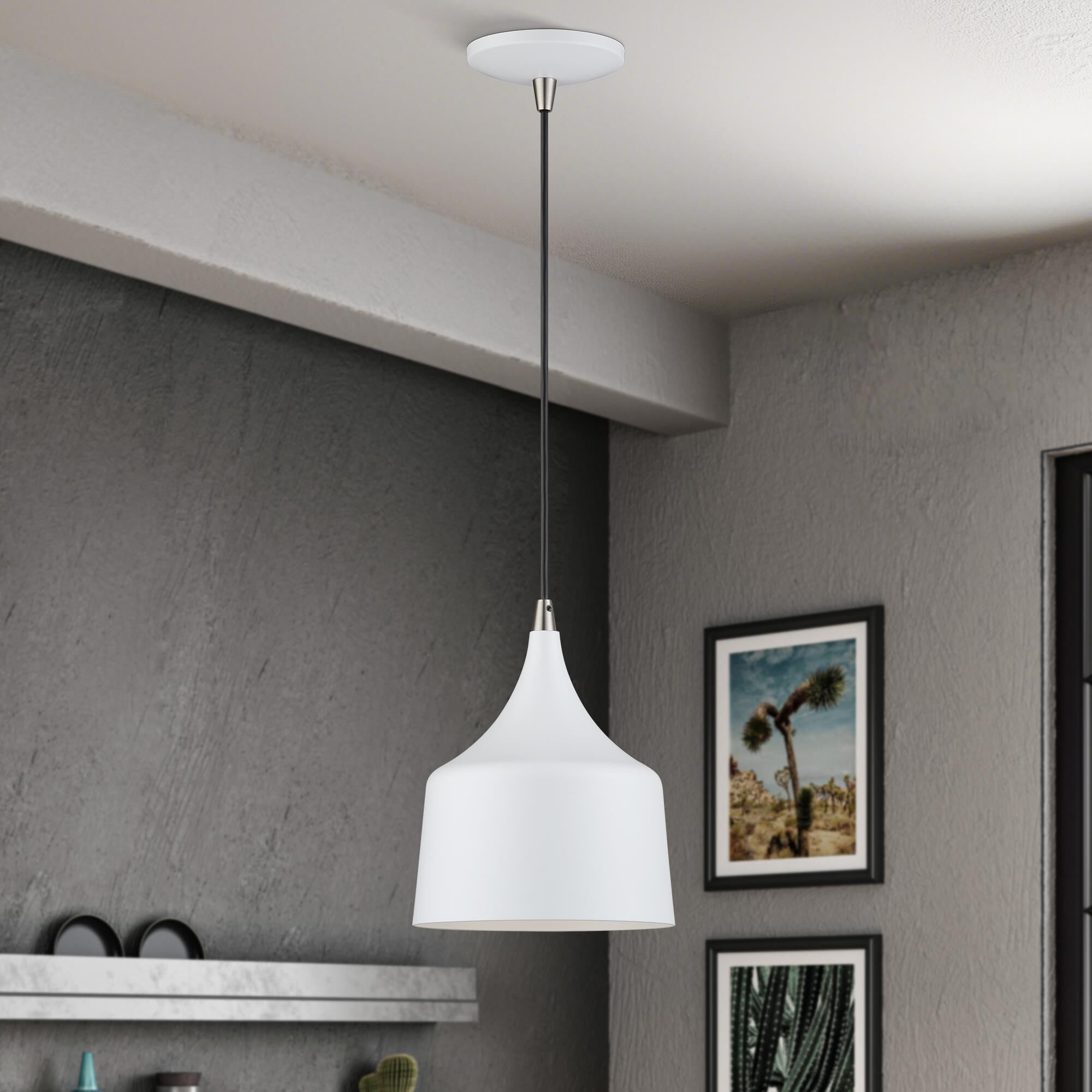 Shown in White with Brushed Nickel Accents finish and White Aluminum with White Inside shade