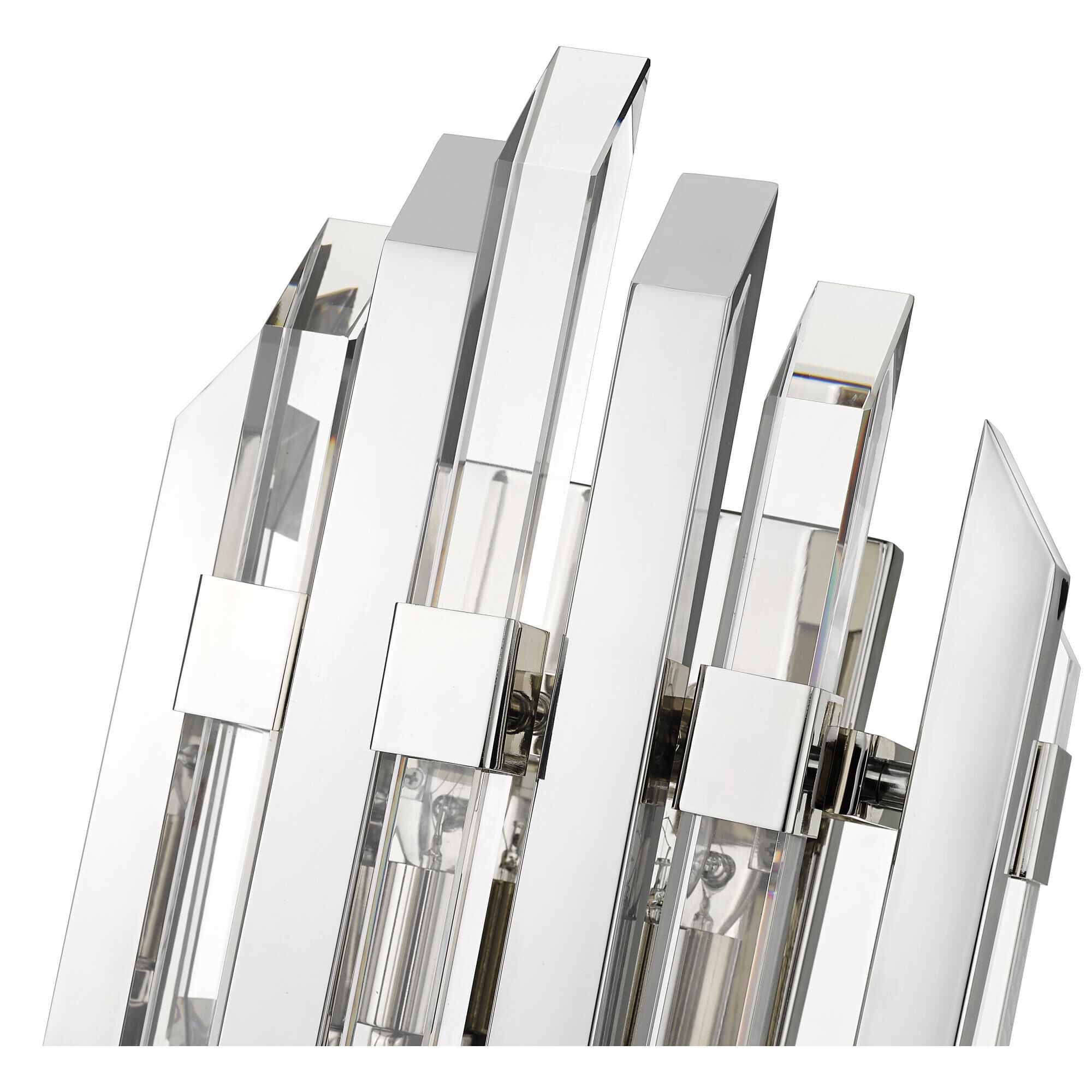 Shown in Polished Nickel finish and Crystal glass and Crystal shade