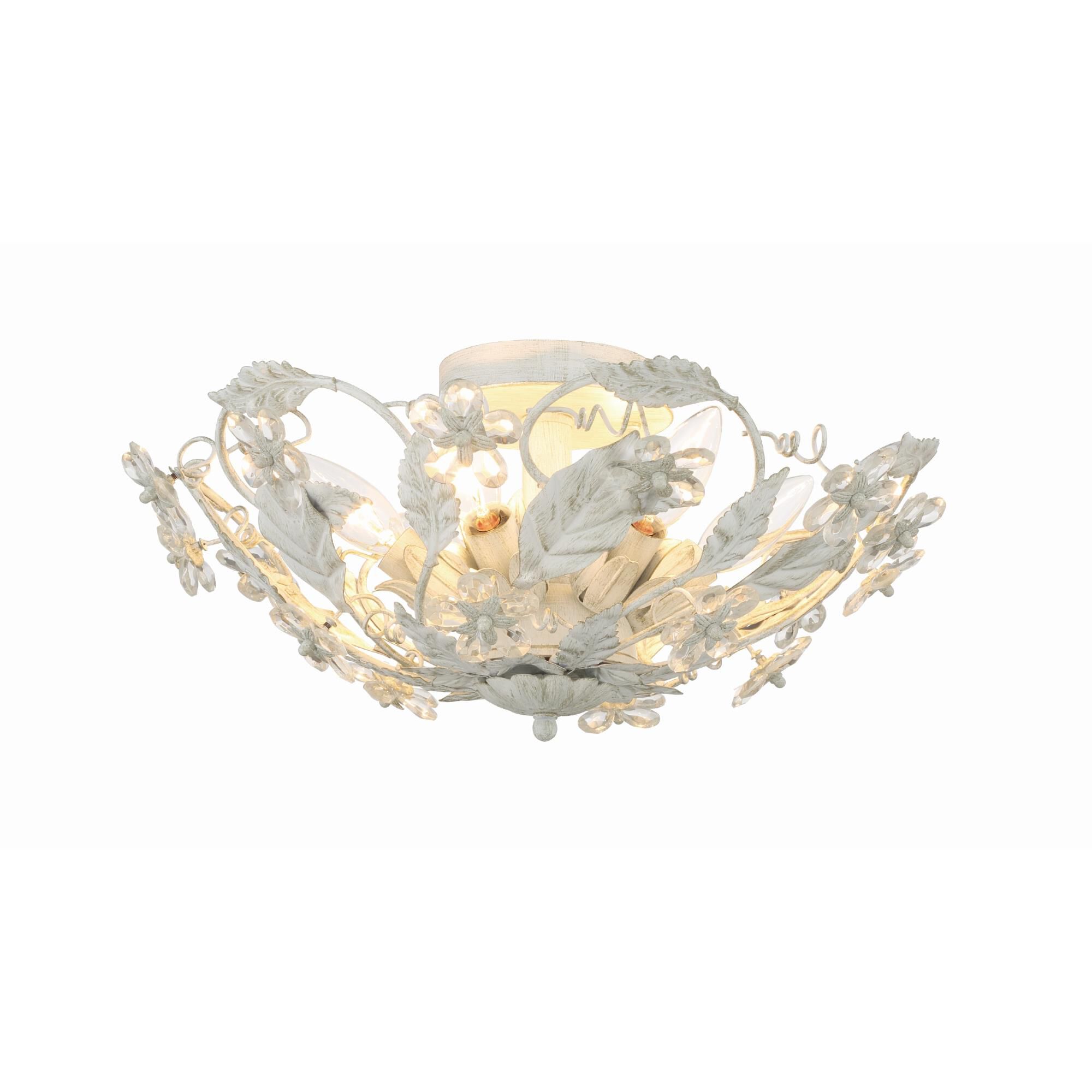 Shown in Antique White finish and Clear Hand Cut crystal