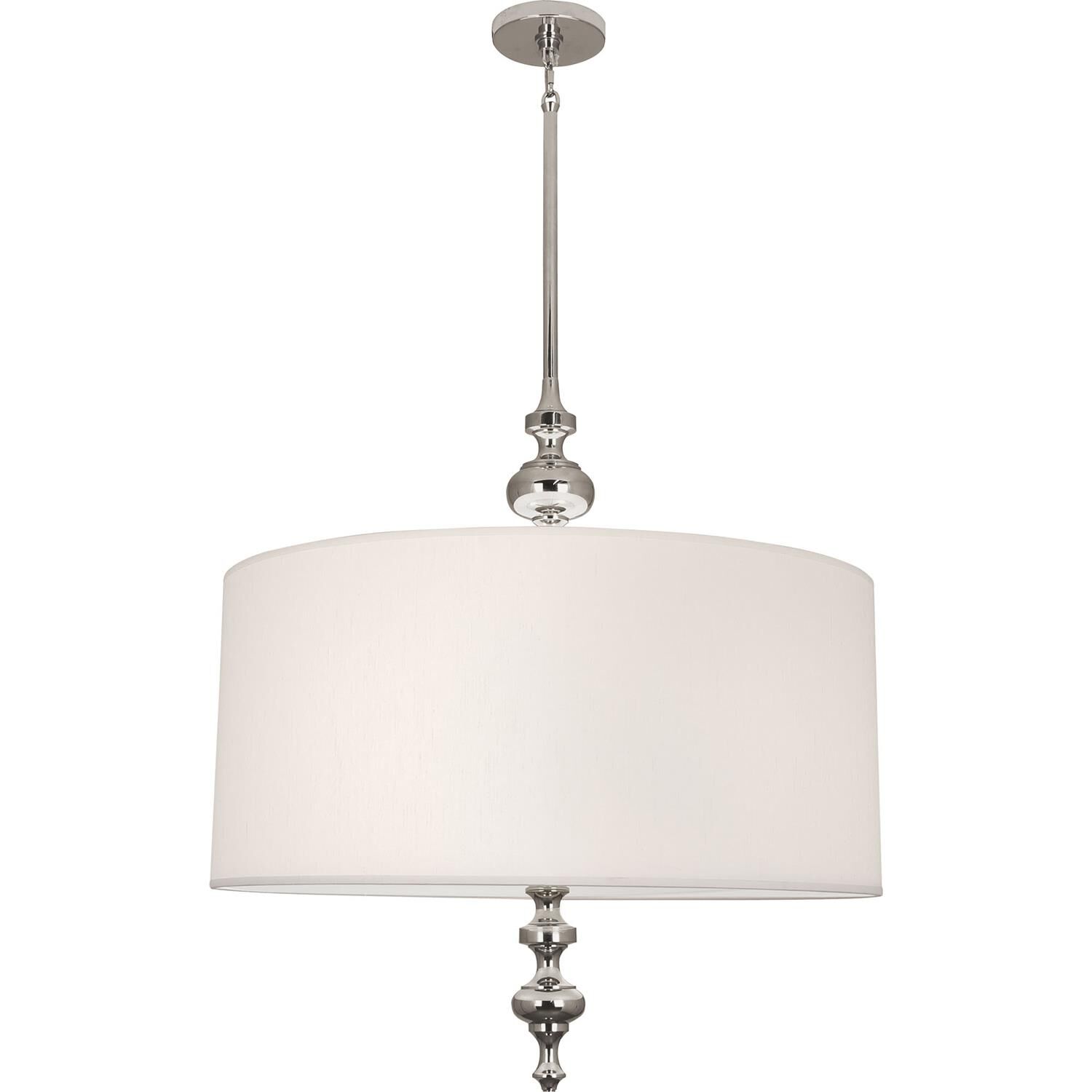 Shown in  Polished Nickel finish and Pearl Dupioni Fabric shade