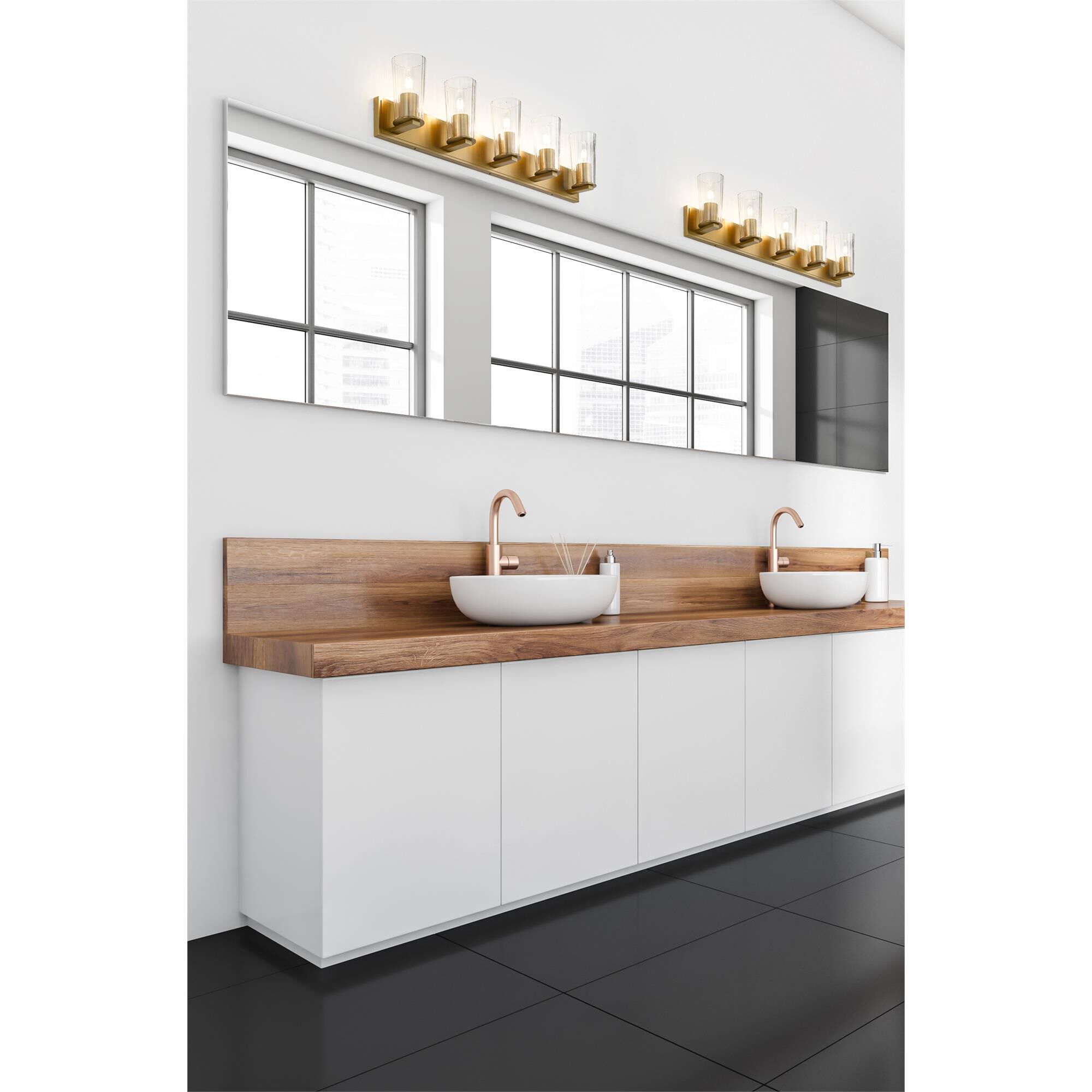 Shown in Modern Gold finish and Clear glass and Clear shade