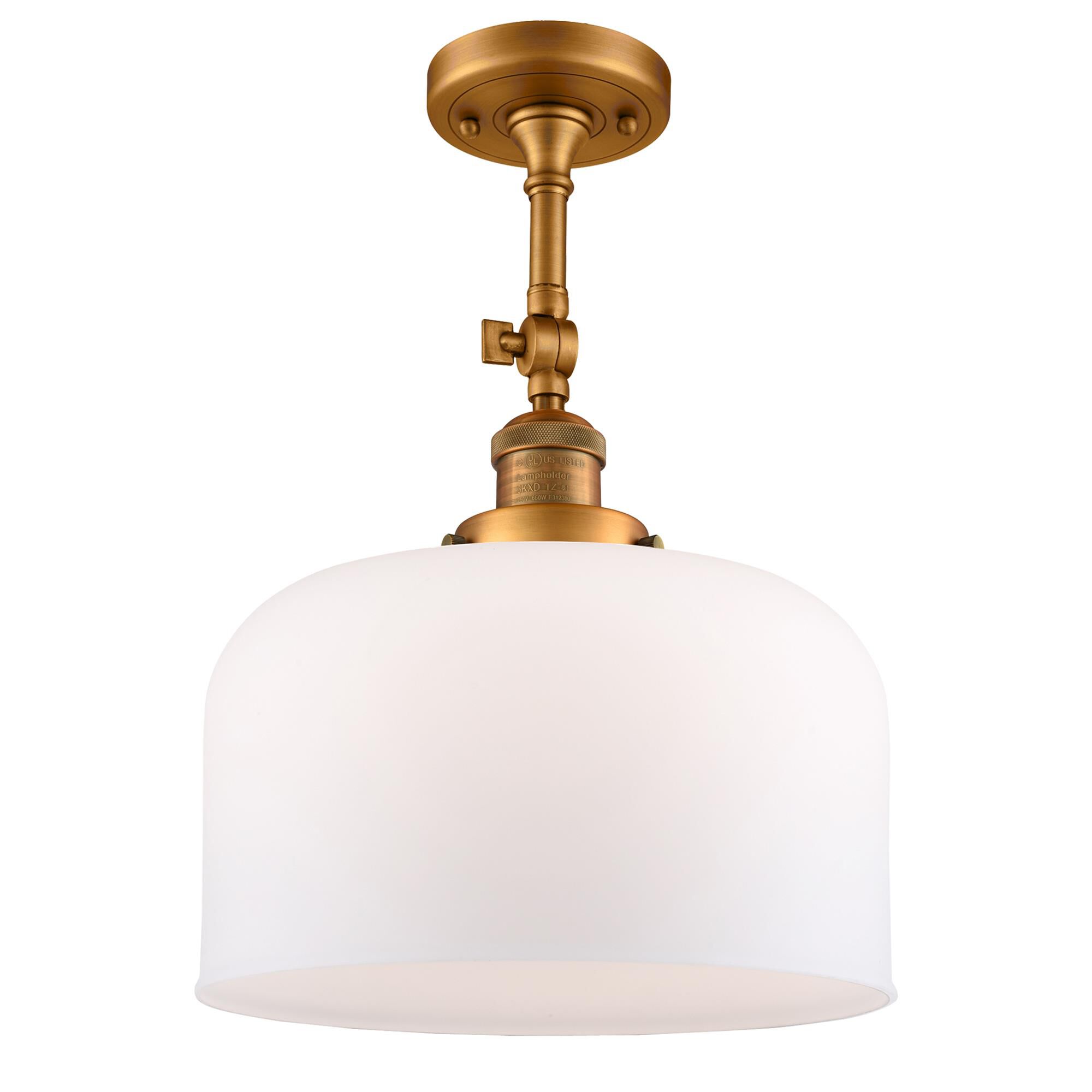 Shown in Brushed Brass finish and Matte White Cased glass