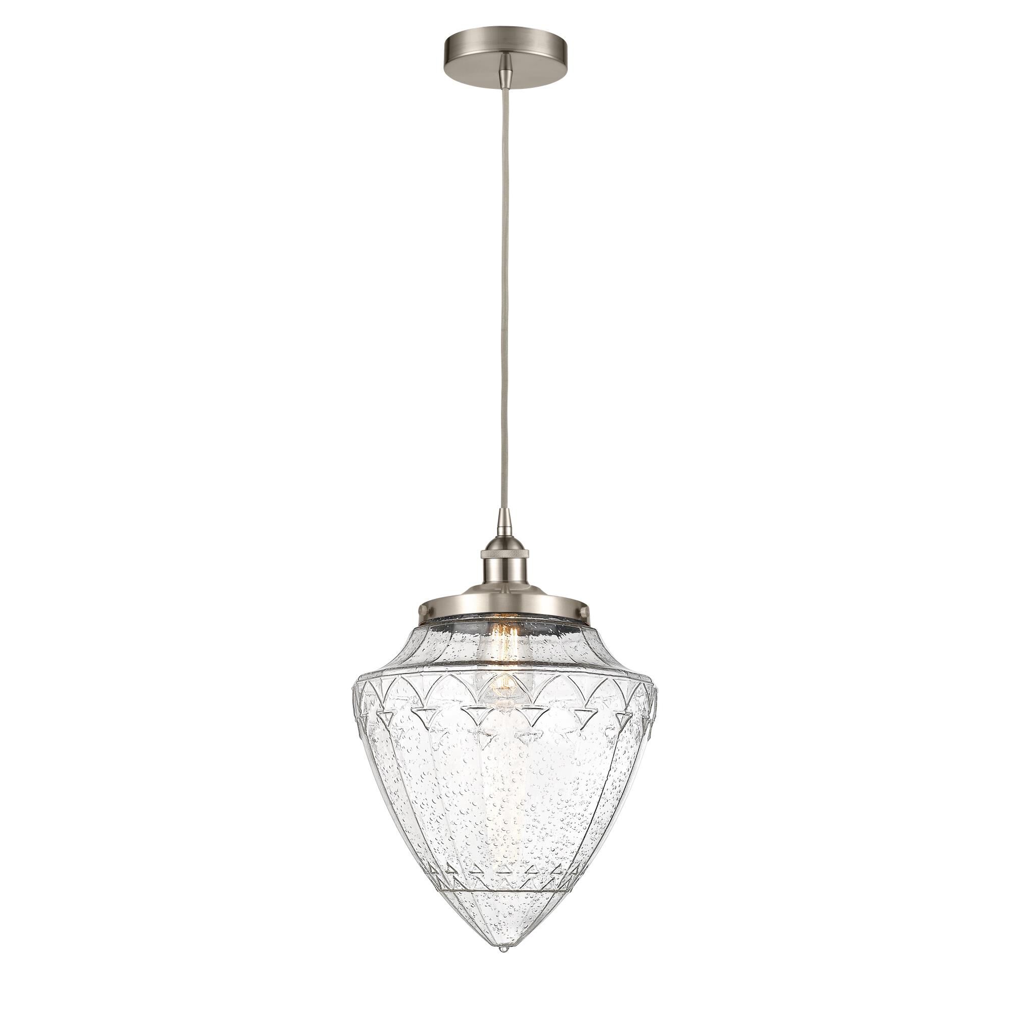 Shown in Brushed Satin Nickel finish and Seedy glass