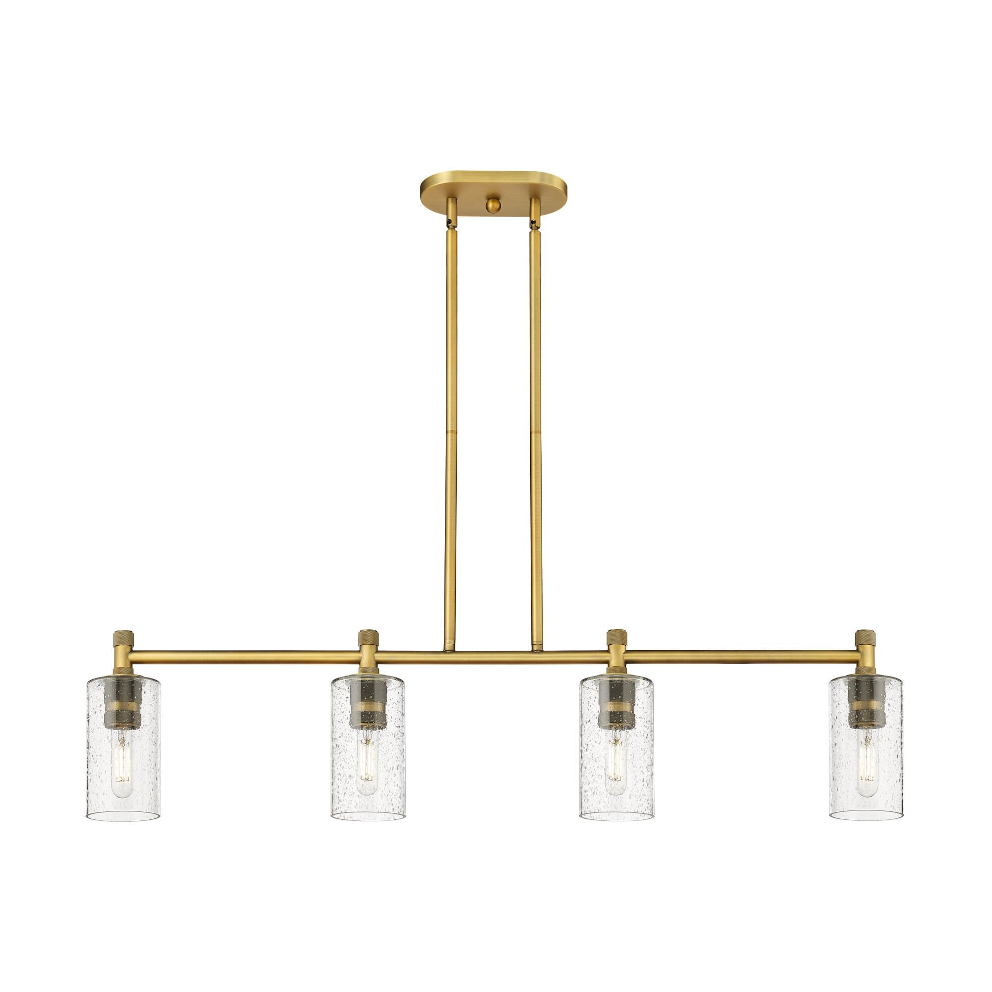 Shown in Brushed Brass finish and Seedy glass and Seedy Glass shade