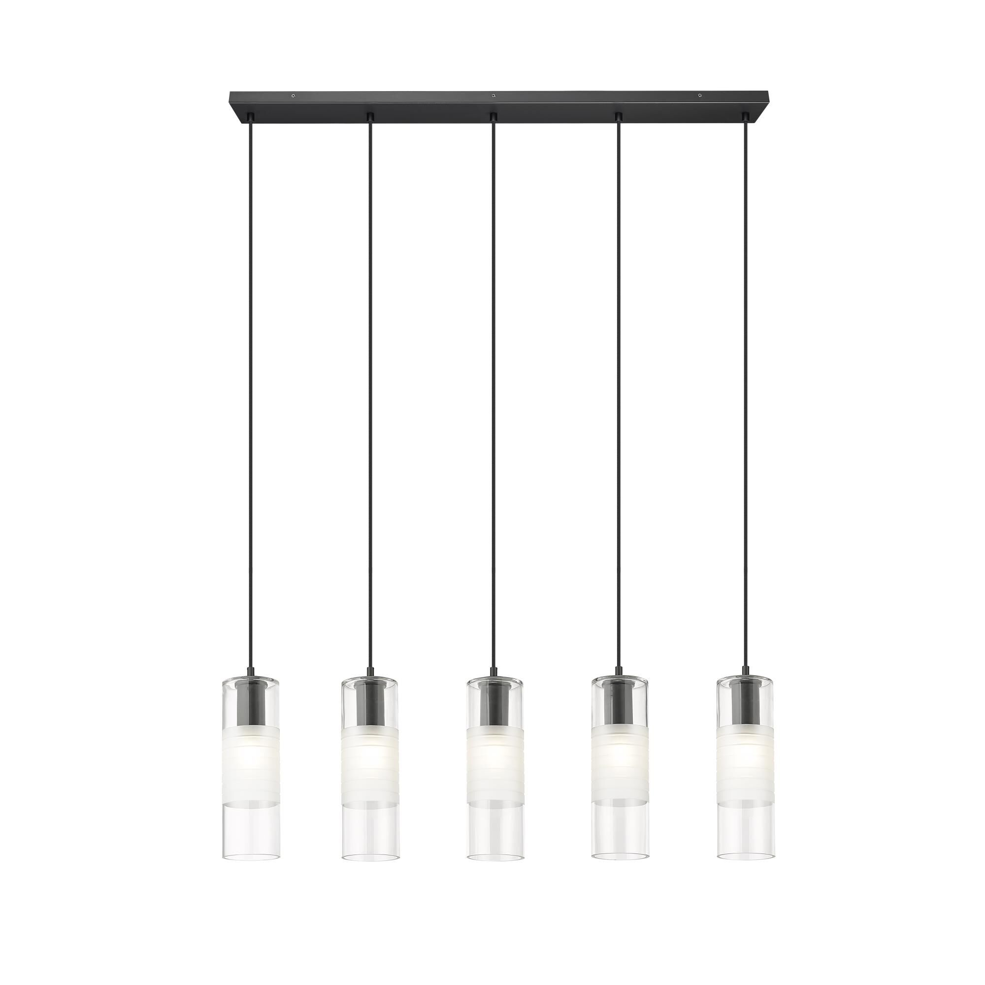 Shown in Matte Black finish and Clear+frosted glass and Clear+frosted shade