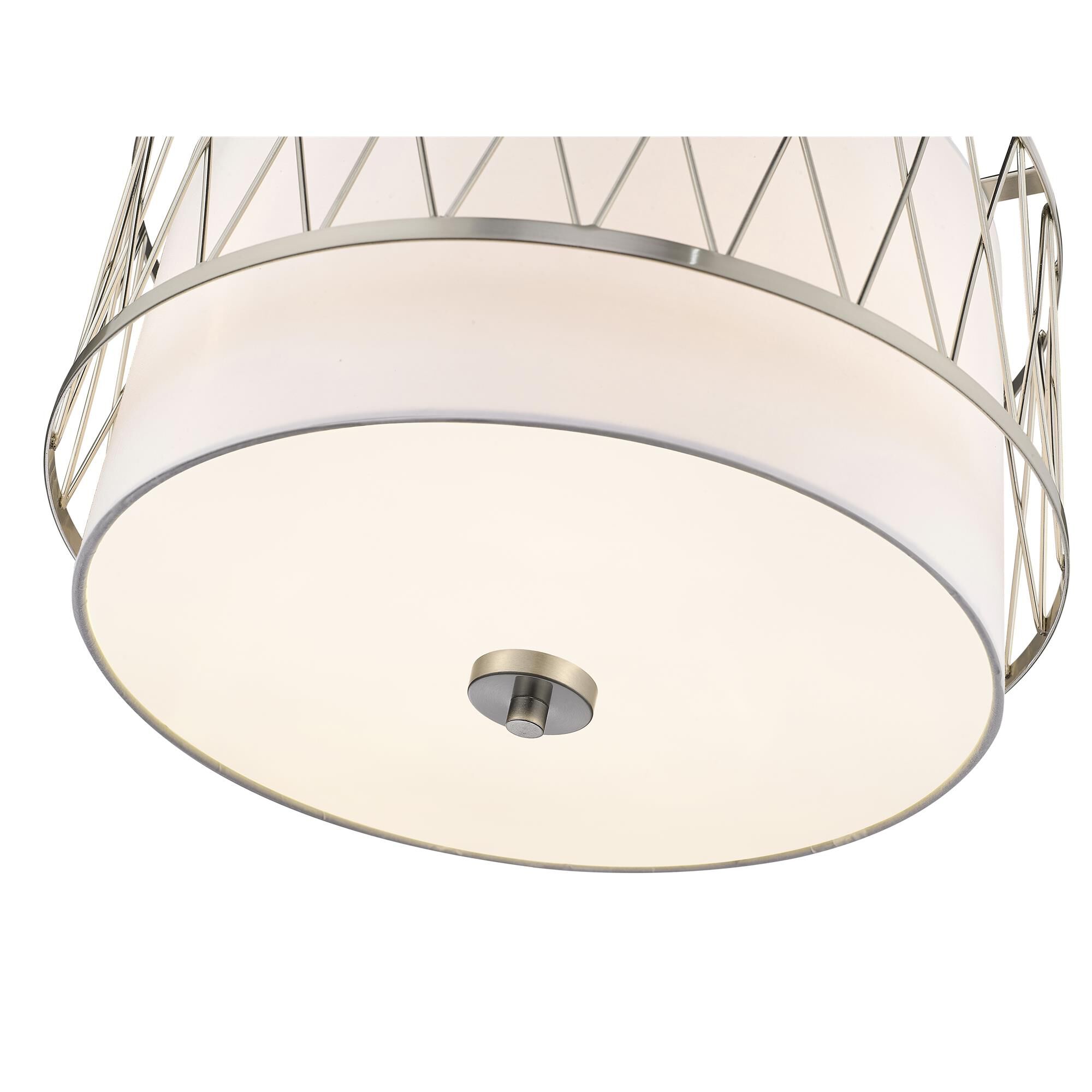 Shown in Brushed Nickel finish and White glass and White shade