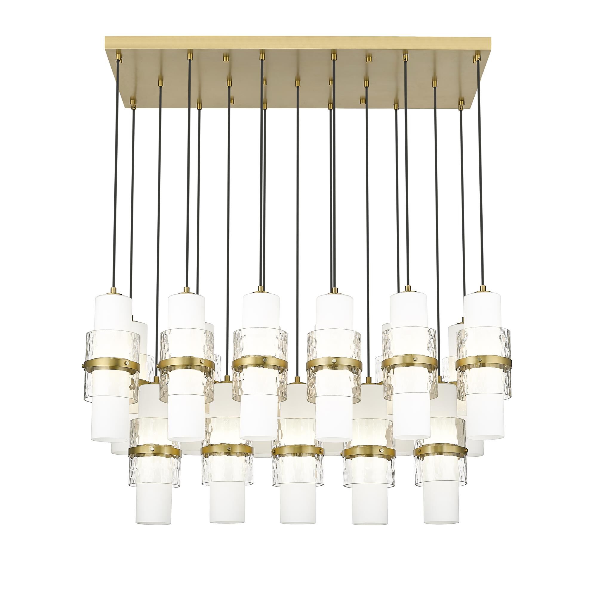 Shown in Modern Gold finish and Clear + Etched Opal glass and Clear + Etched Opal shade