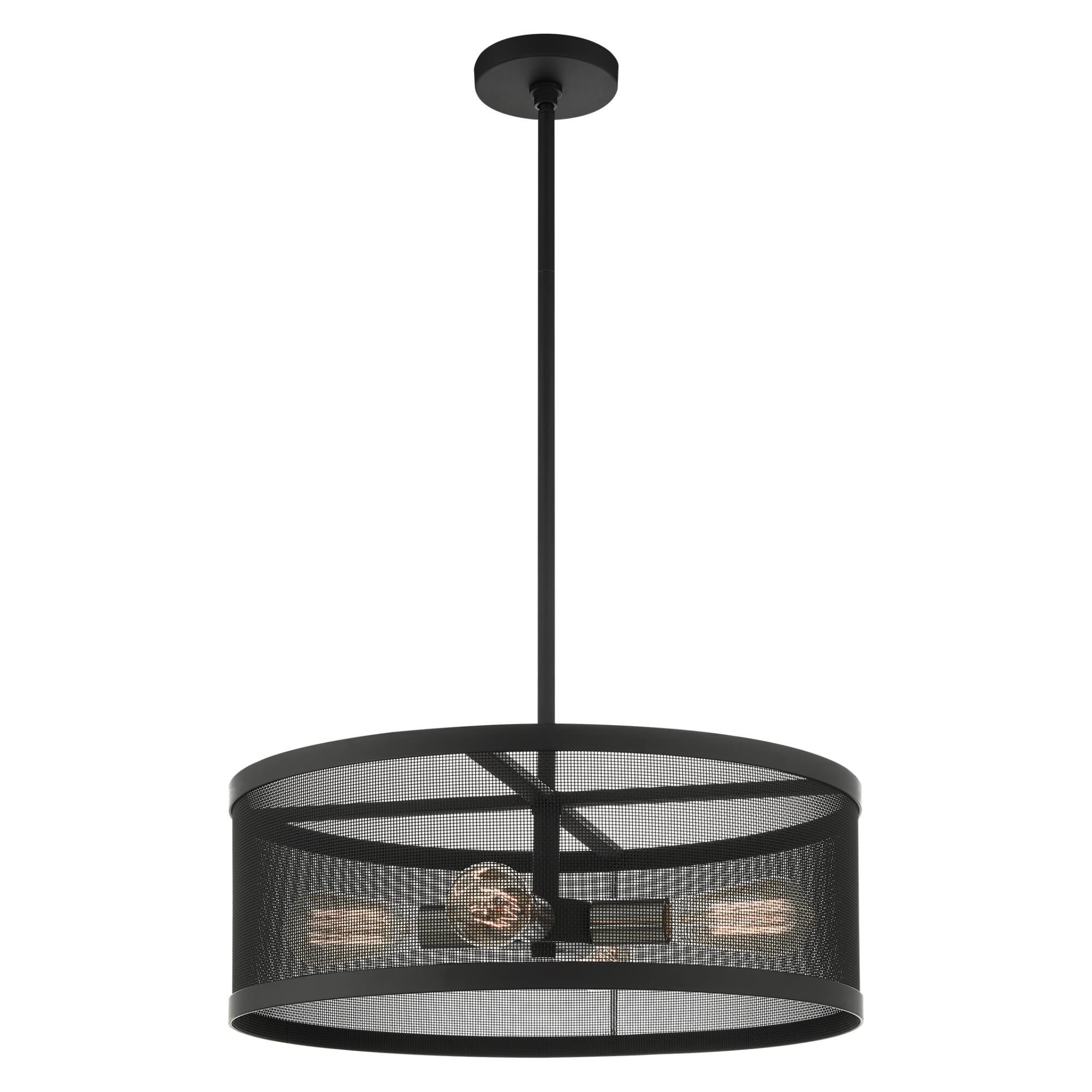 Shown in Black With Brushed Nickel Accents finish and Black Stainless Mesh Shade glass and Black Stainless Mesh shade