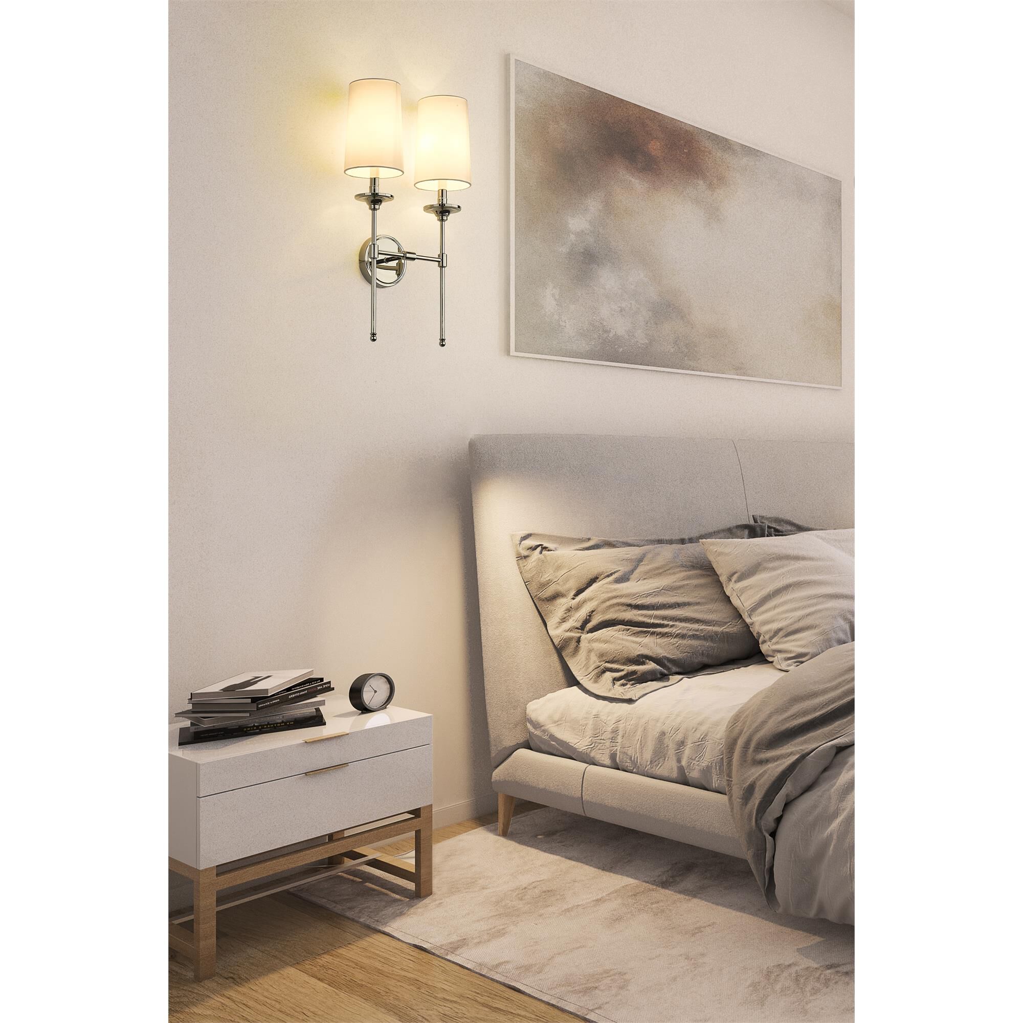 Shown in Polished Nickel finish and Cloth Cover shade