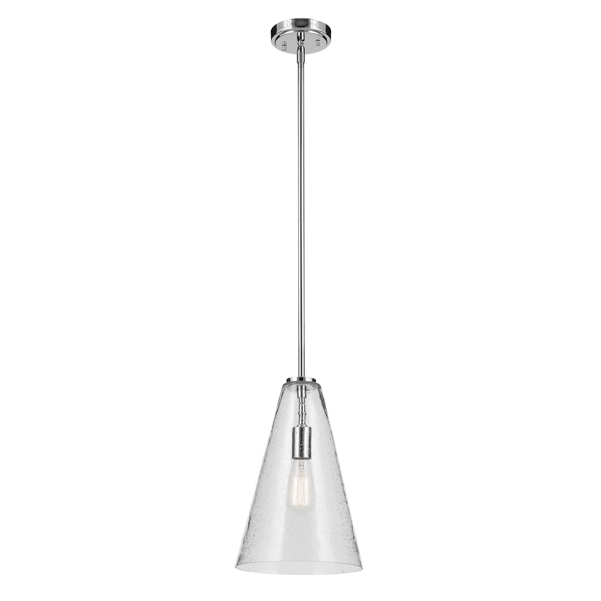 Shown in Chrome finish and Clear Seeded glass
