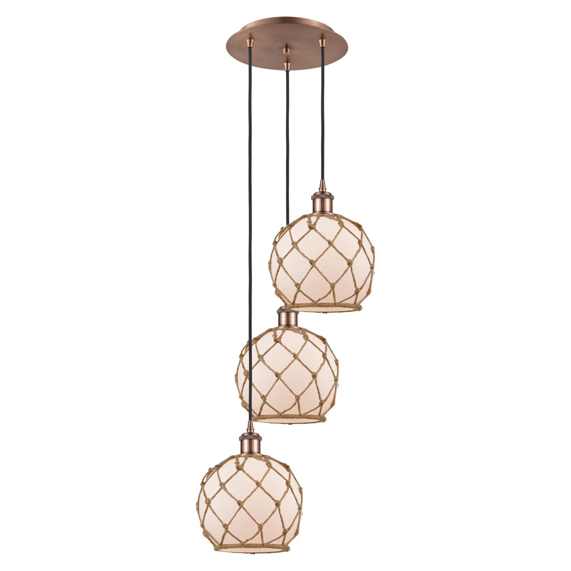 Shown in Antique Copper finish and White with Brown Rope glass