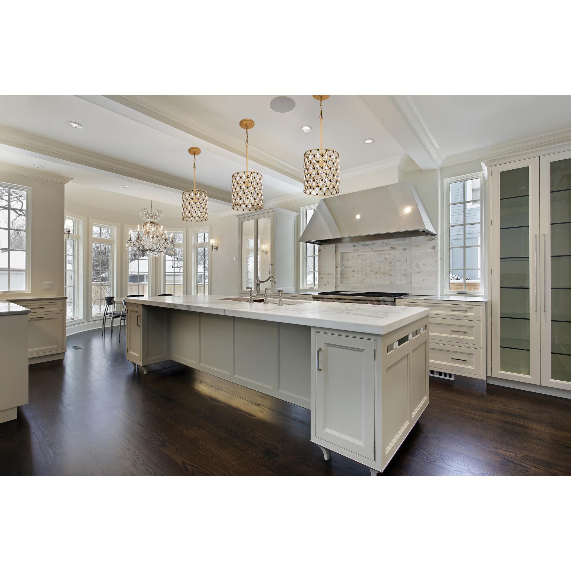 Shown in French Gold and Matte Black finish and Clear crystal