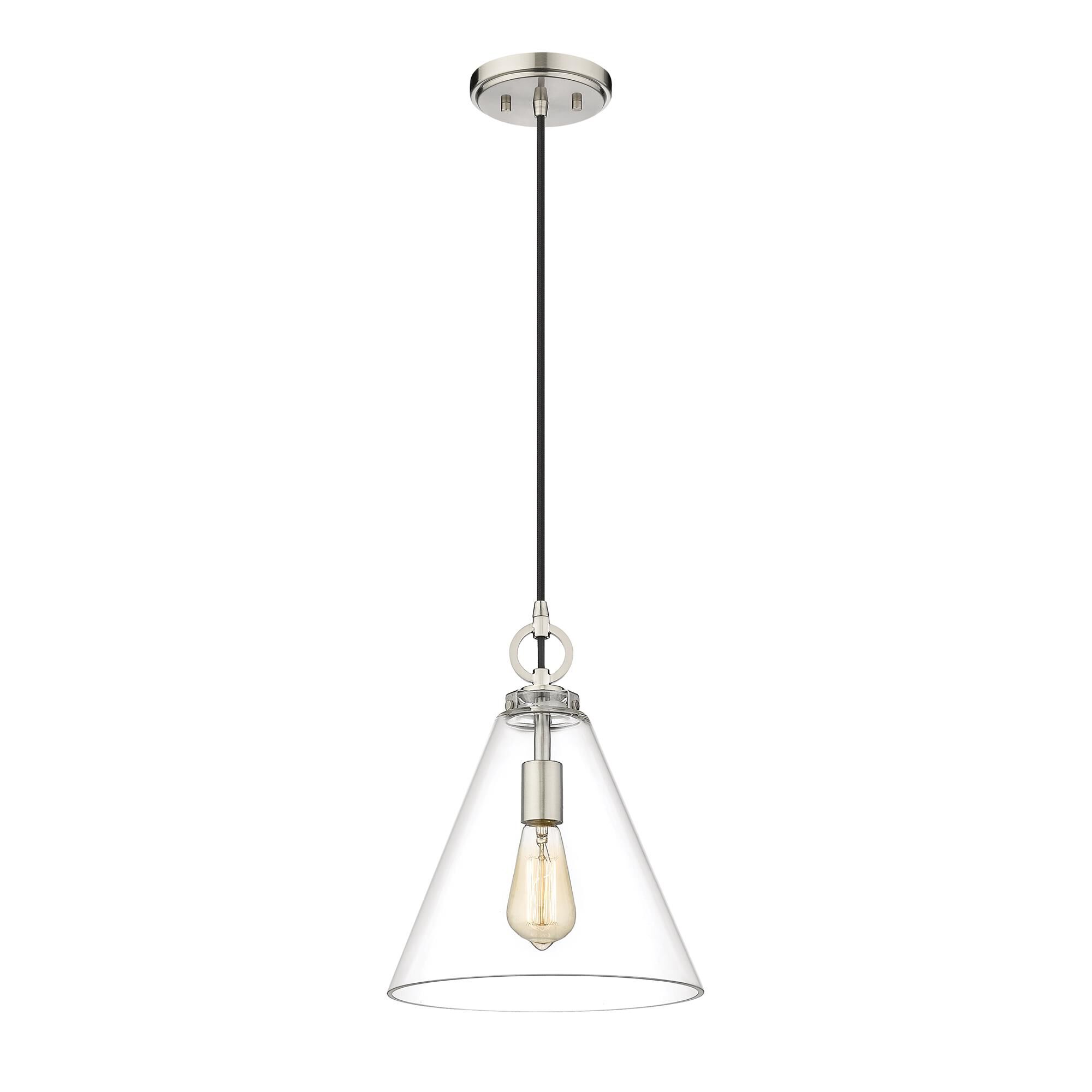 Shown in Brushed Nickel finish and Glass shade