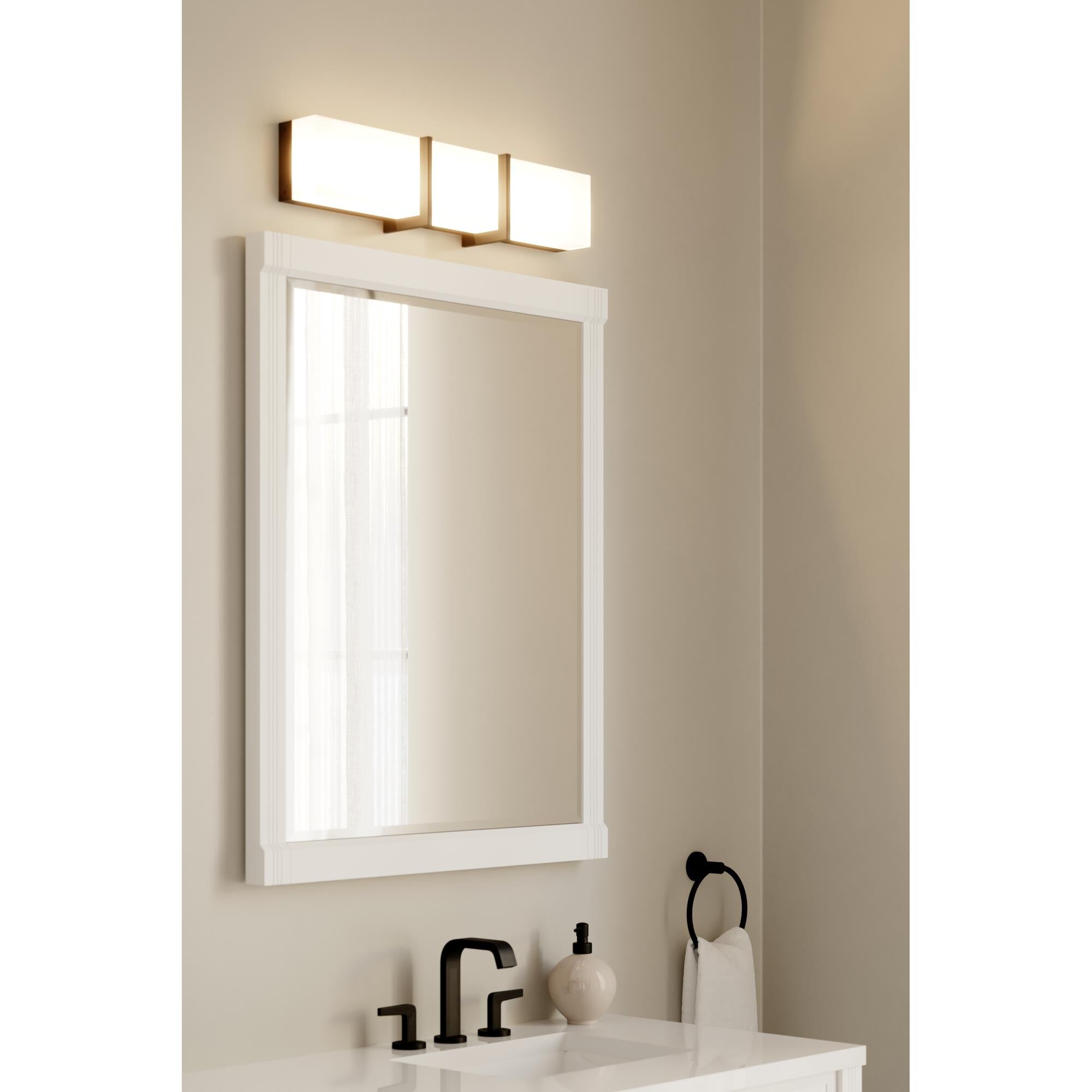 Shown in Dark Matte Black finish and White glass