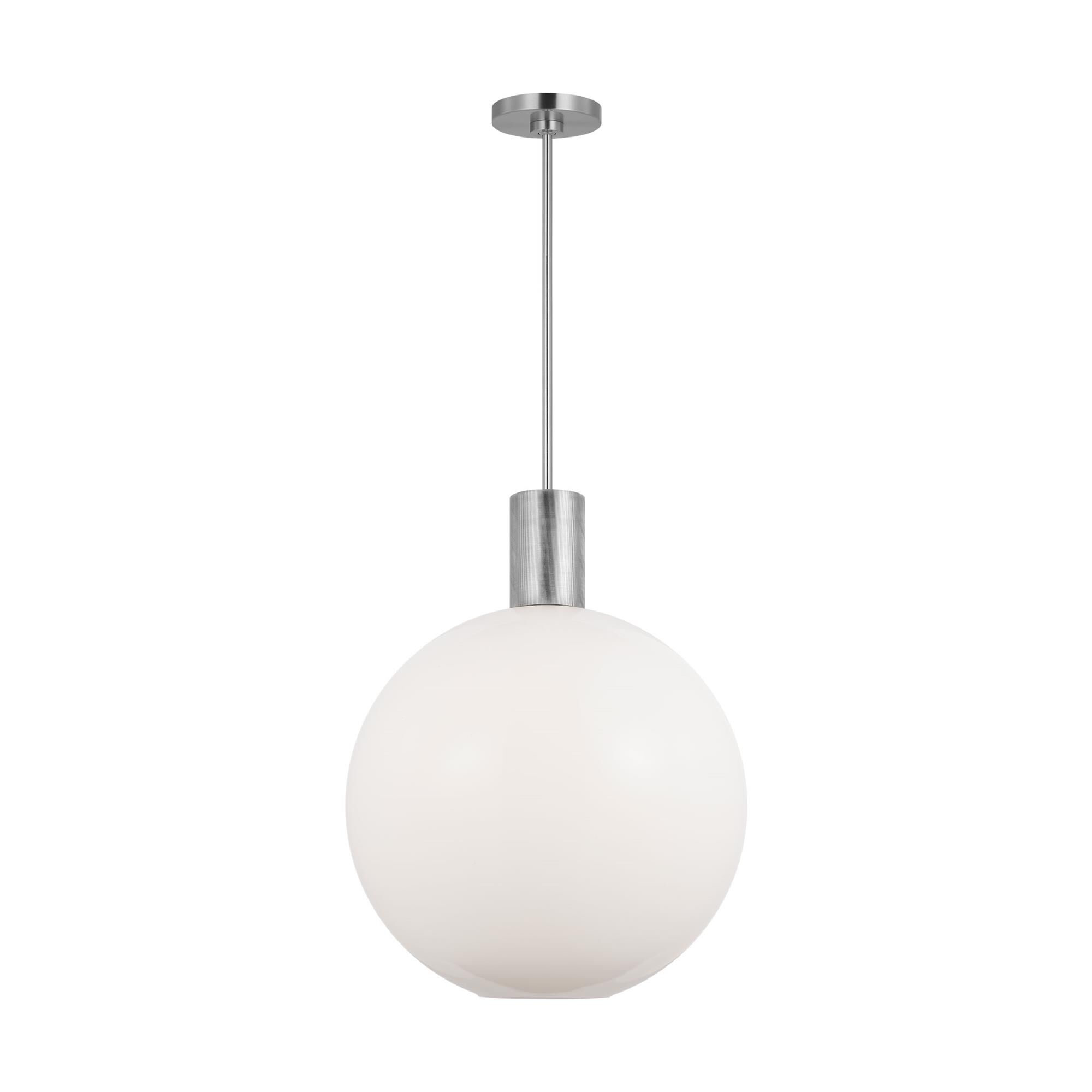 Shown in Brushed Nickel finish and Milk glass
