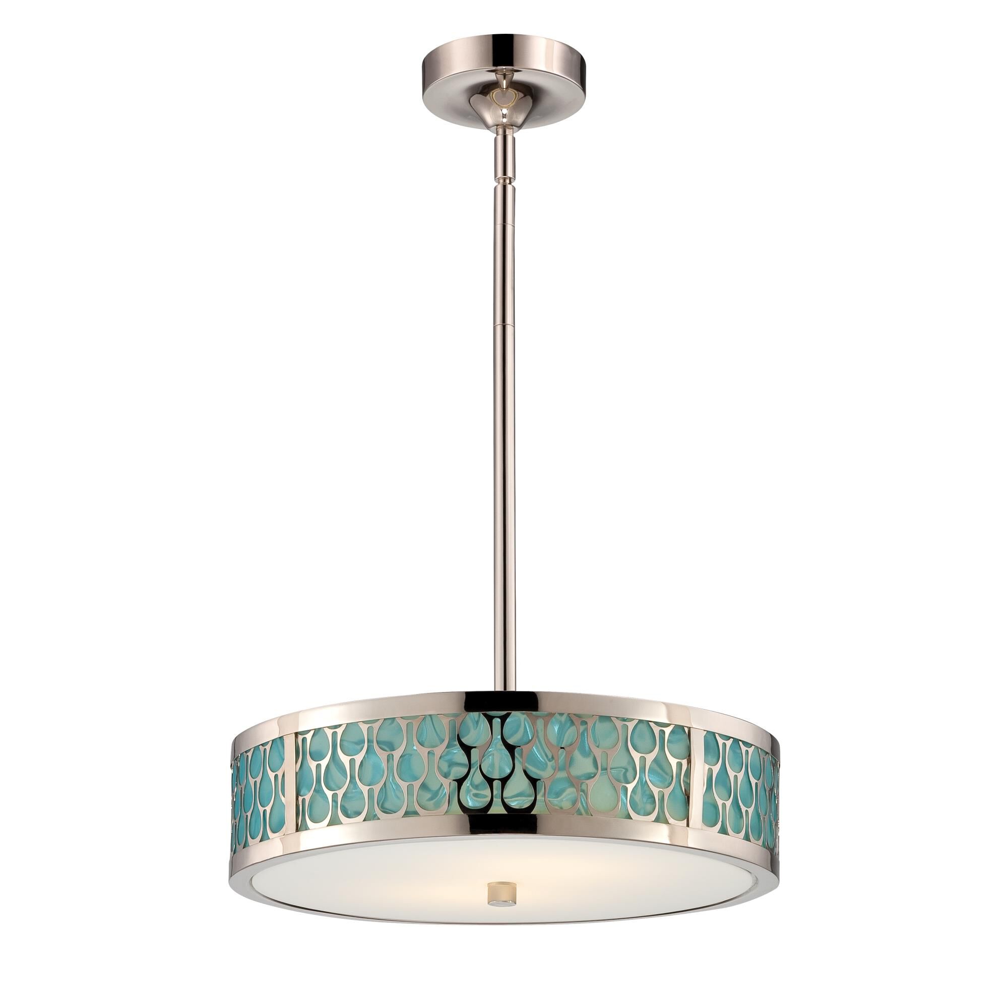Shown in Polished Nickel finish and White glass