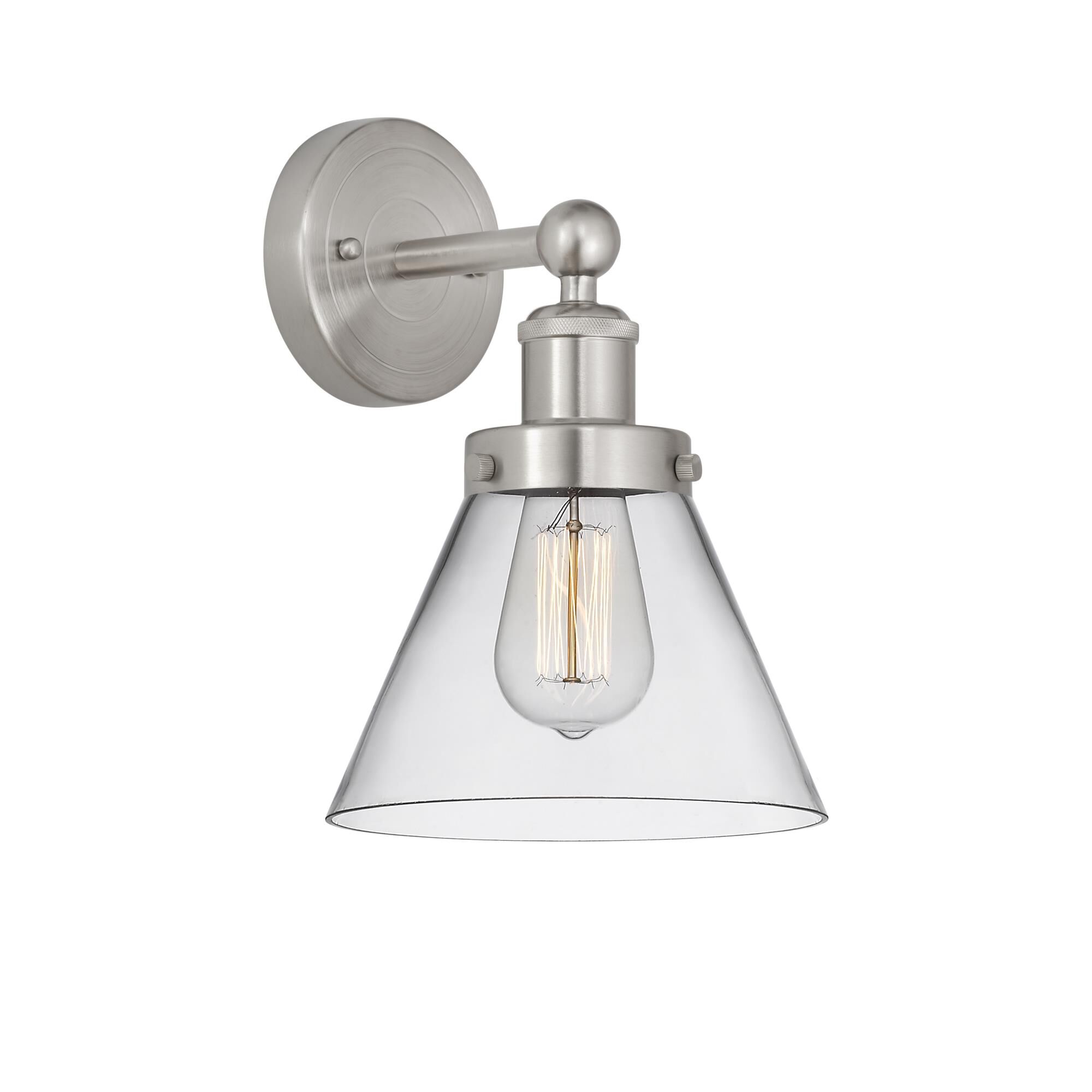 Shown in Brushed Satin Nickel, Clear finish and Clear glass and Clear Glass shade