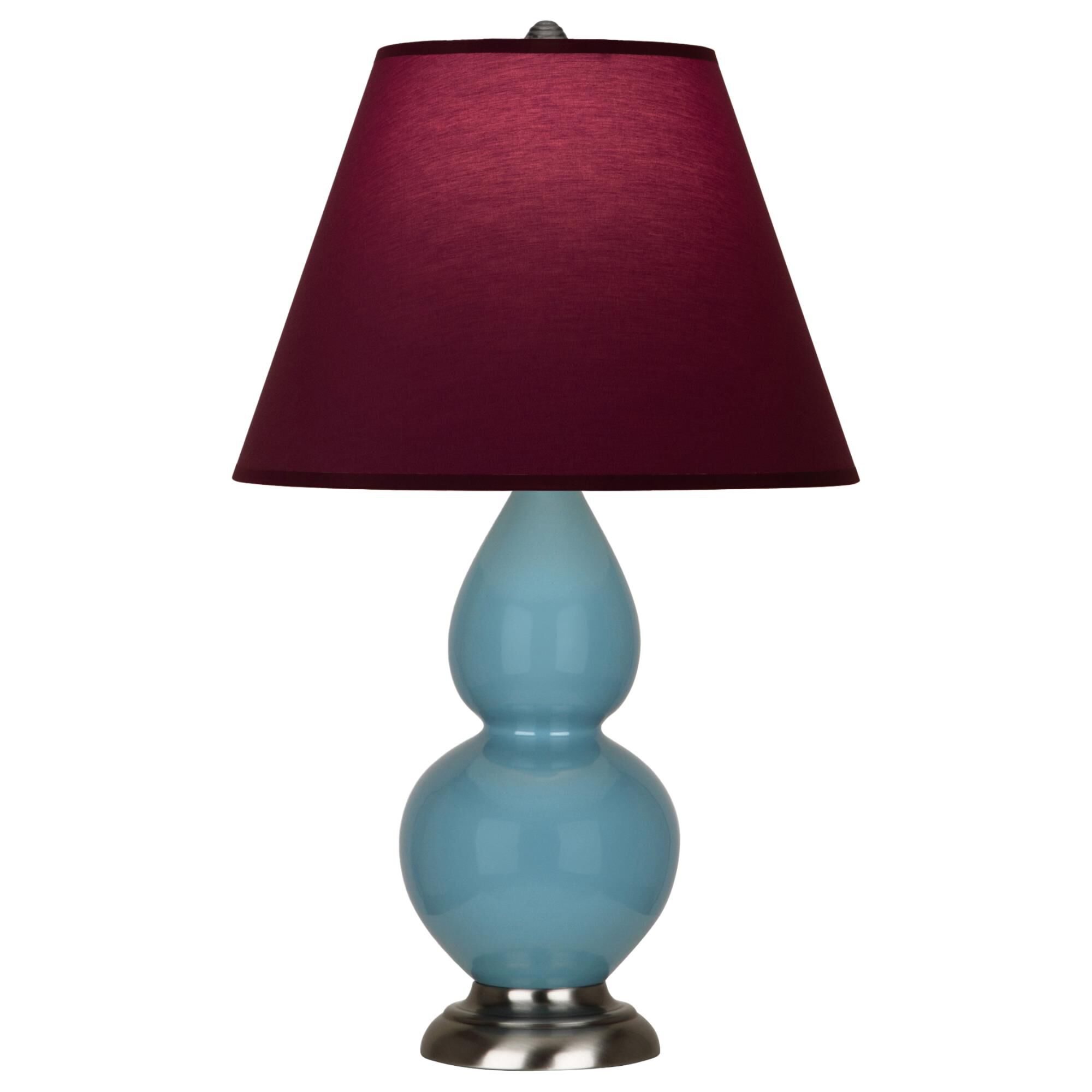 Shown in Steel Blue finish and Plum and Lavender shade and Antique Silver accent