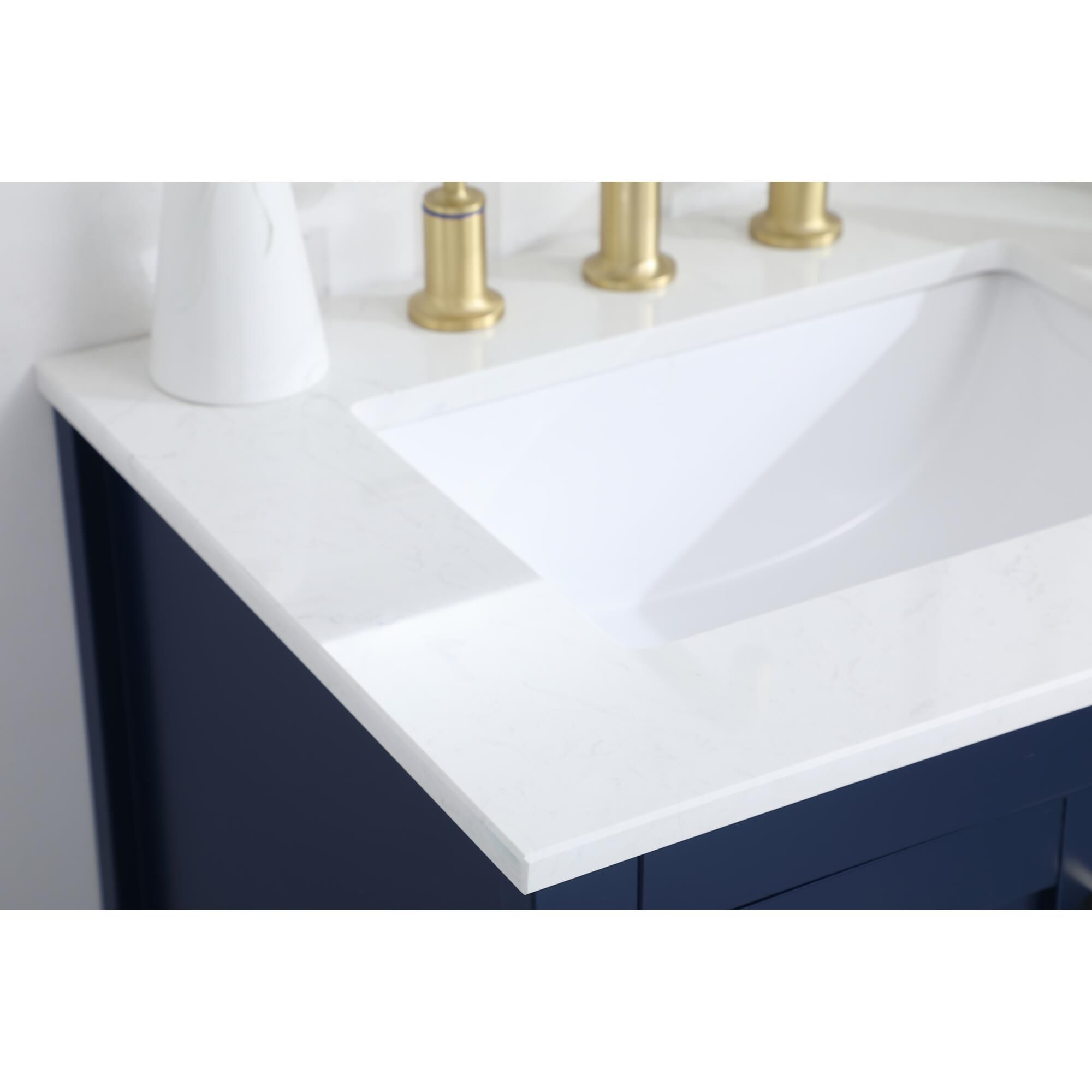 Shown in Blue And Gold With Calacatta Quartz finish