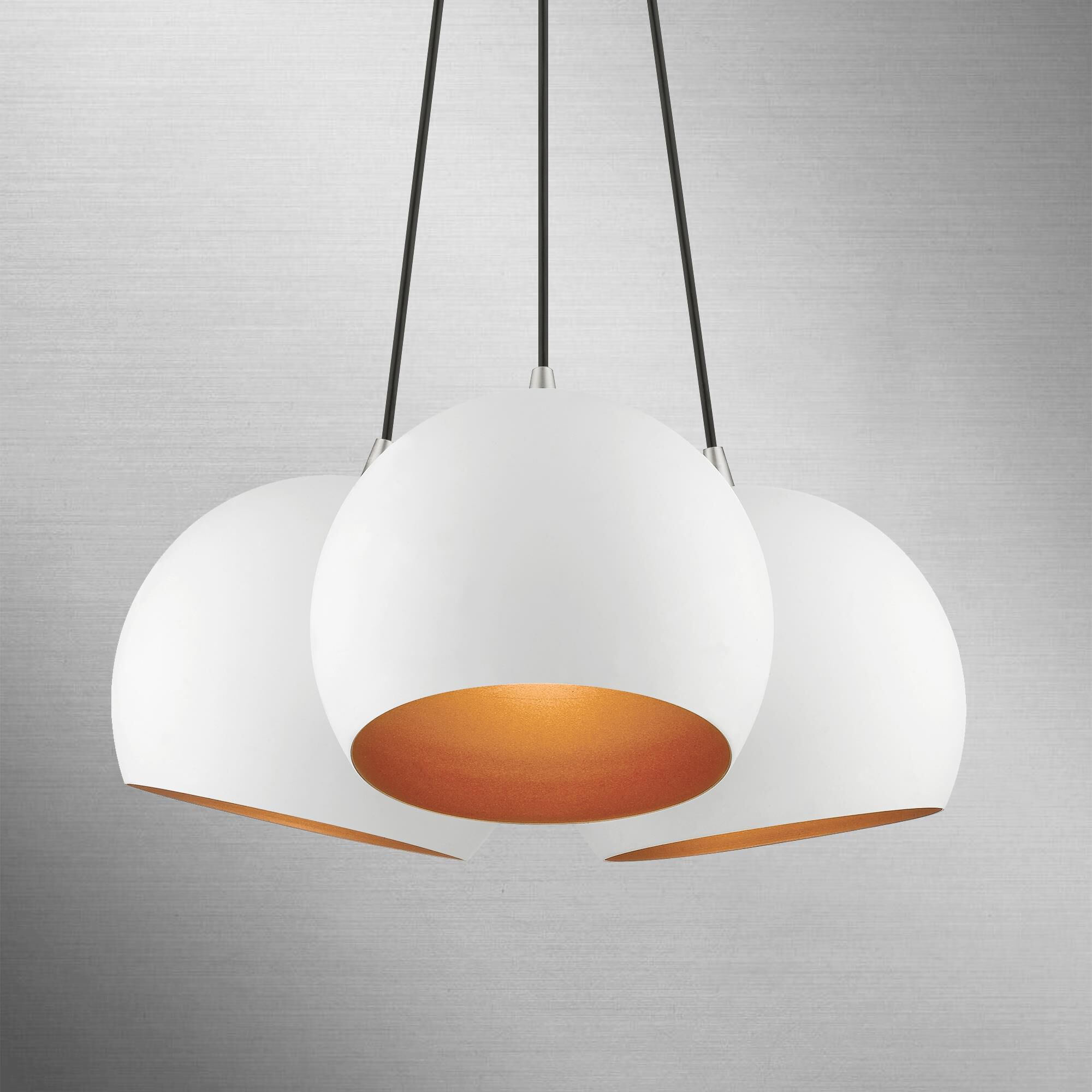 Shown in White with Brushed Nickel Accents finish and White Metal with Gold Inside shade
