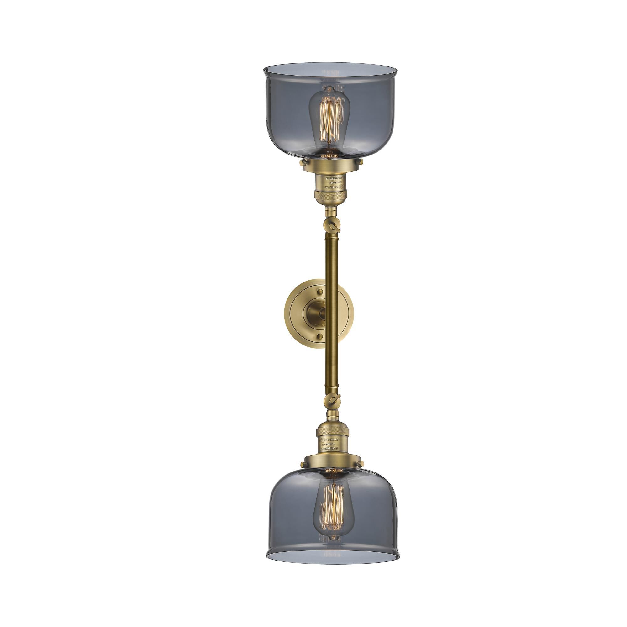 Shown in Brushed Brass finish and Plated Smoked glass