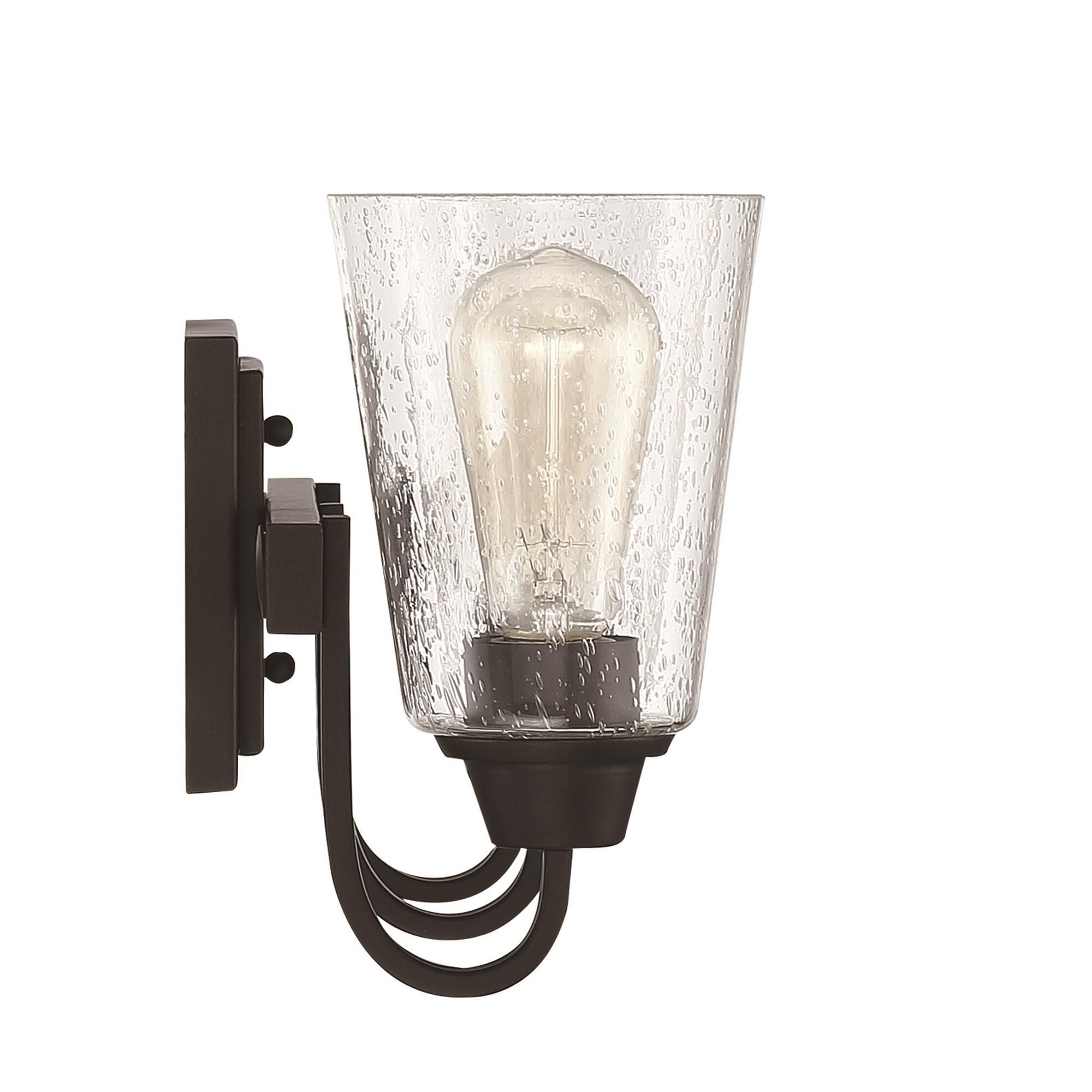 Shown in Espresso finish and Clear Seeded glass and Glass shade