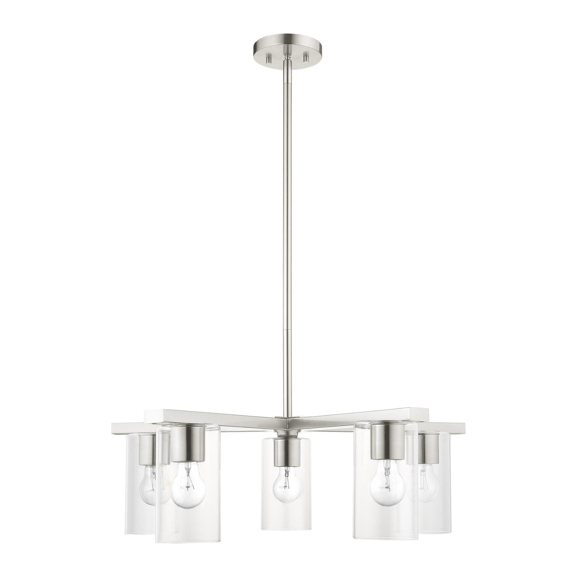 Shown in Brushed Nickel finish and Clear glass and Clear Glass shade