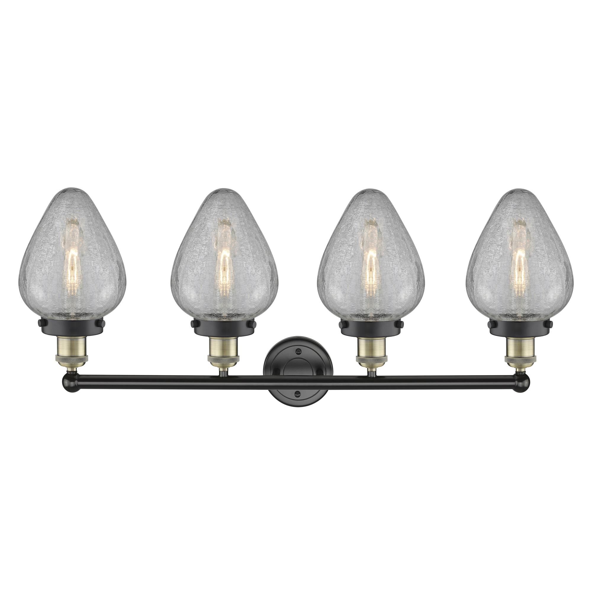 Shown in Black Antique Brass finish and Clear Crackled glass
