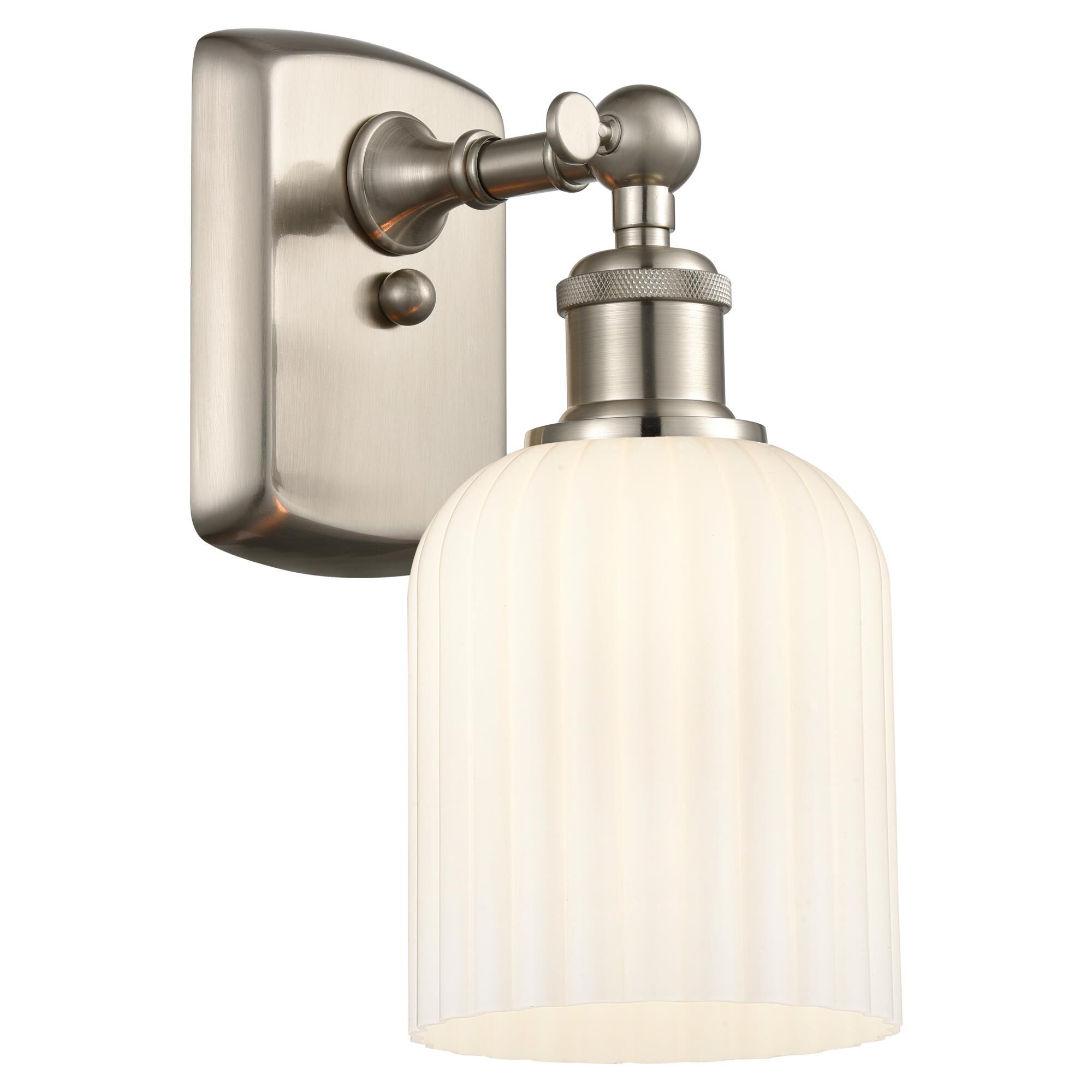 Shown in Satin Nickel finish and Gloss White shade