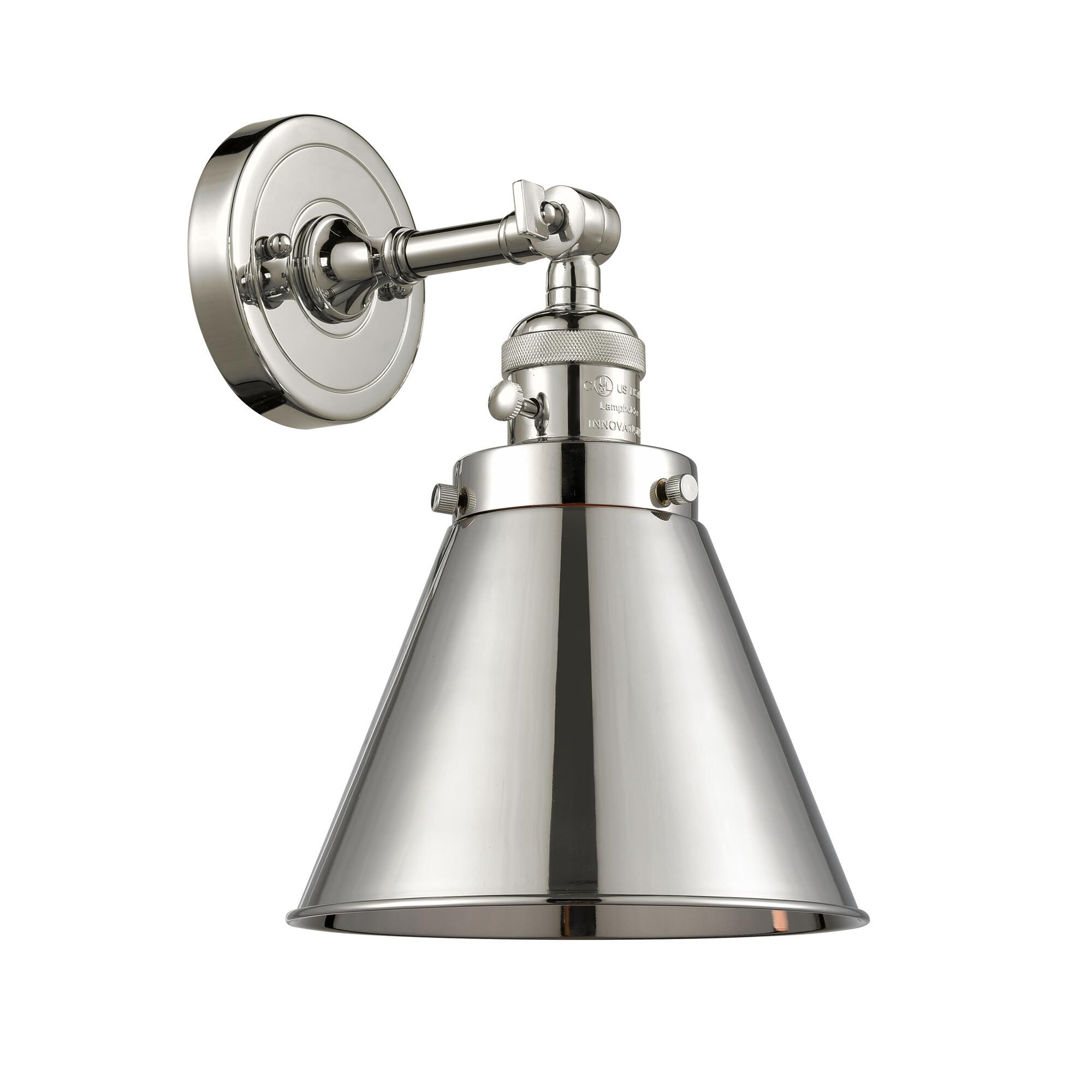 Shown in Polished Nickel finish and Metal - Polished Nickel - Cone shade