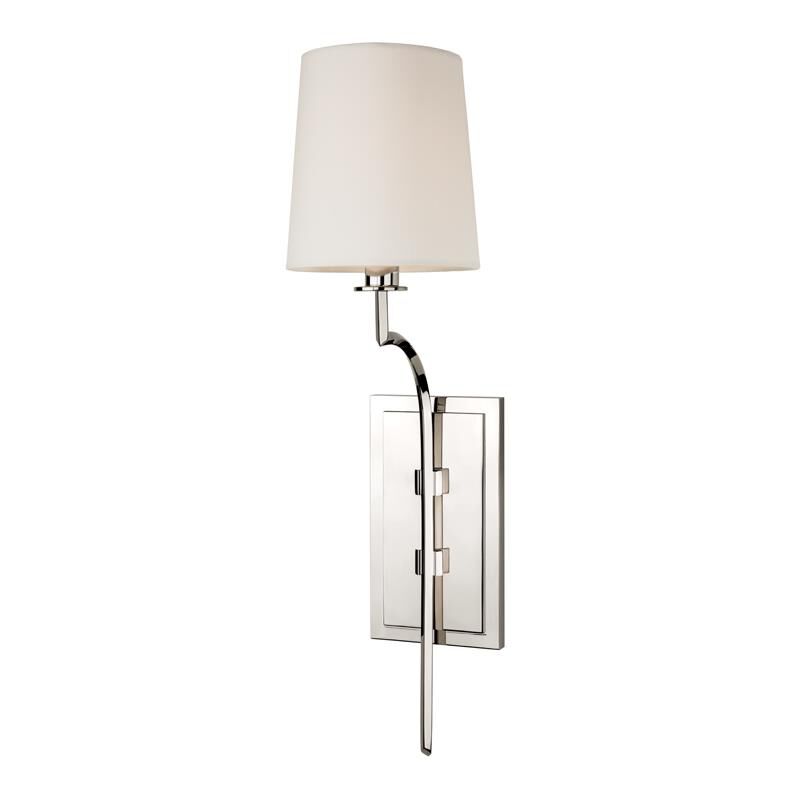 Shown in Polished Nickel finish and Off White Faux Silk shade