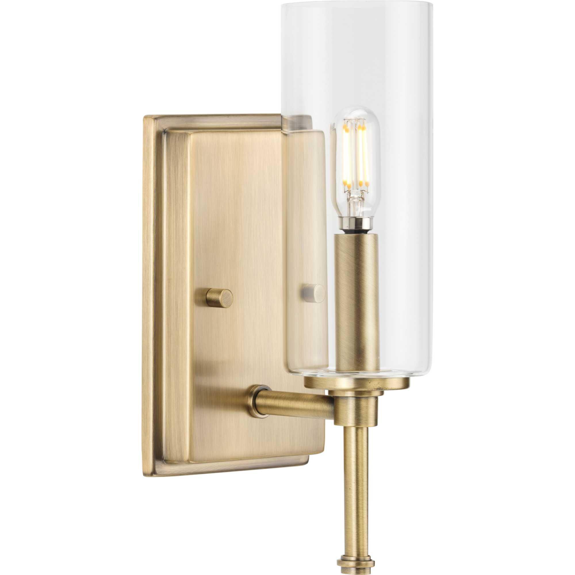Shown in Vintage Brass finish and Clear glass